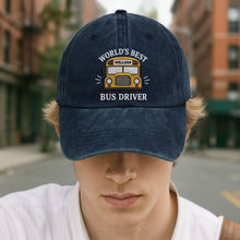 Load image into Gallery viewer, Personalized Washed Denim Cap Custom Name Gift for Bus Driver
