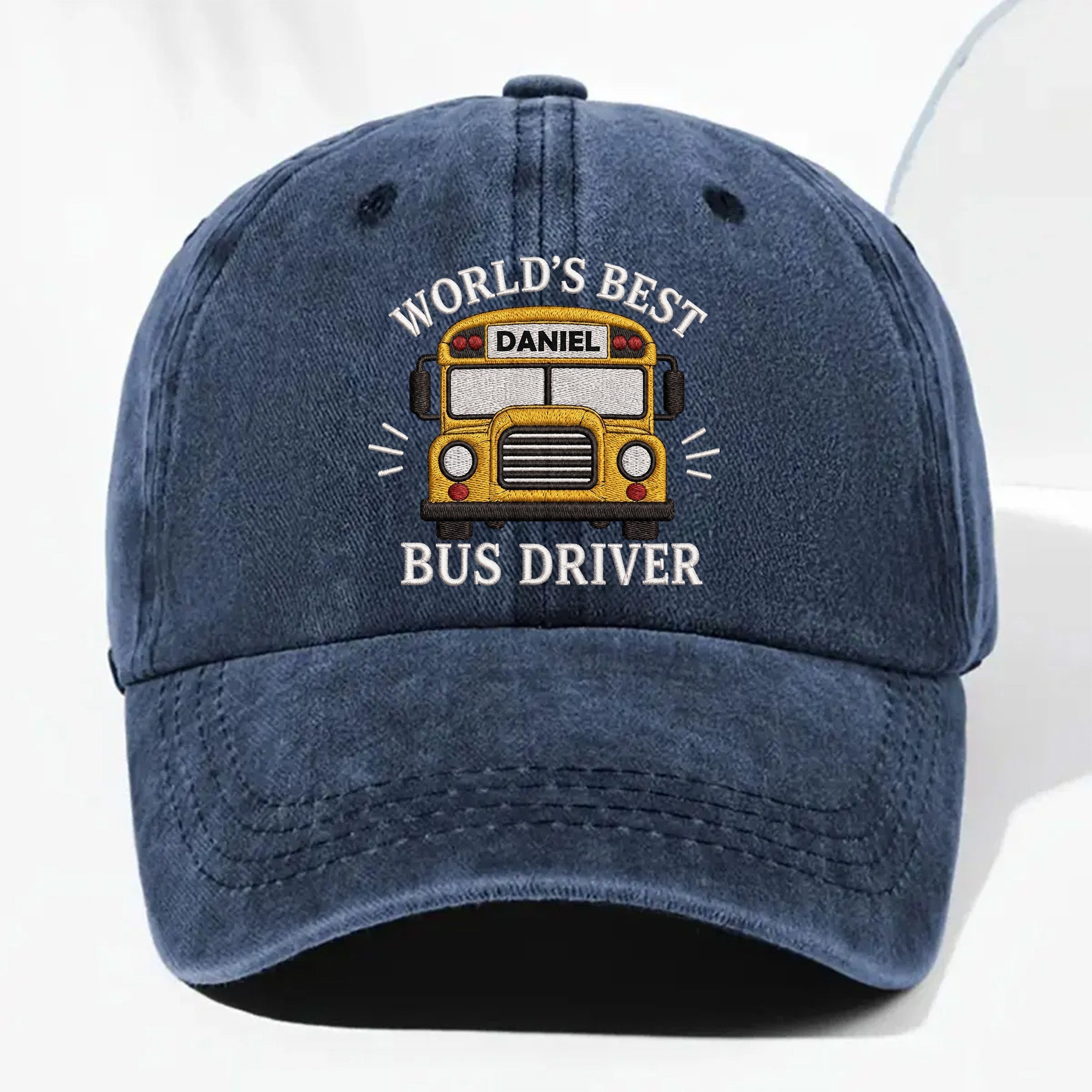 Personalized Washed Denim Cap Custom Name Gift for Bus Driver