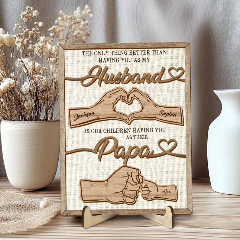 Personalized 2-Layered Wooden Plaque Family Gift for Husband
