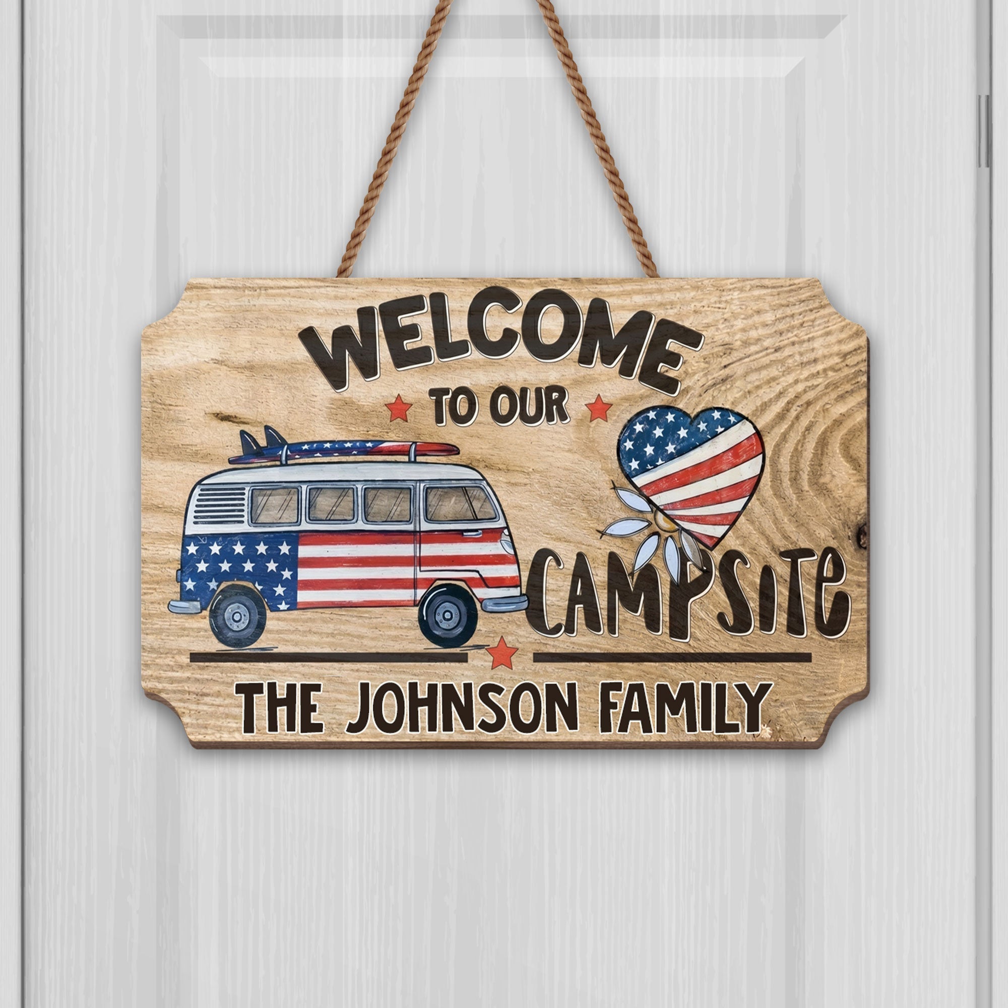 Personalized Wooden Camper Van Sign Custom Family Heart Gift