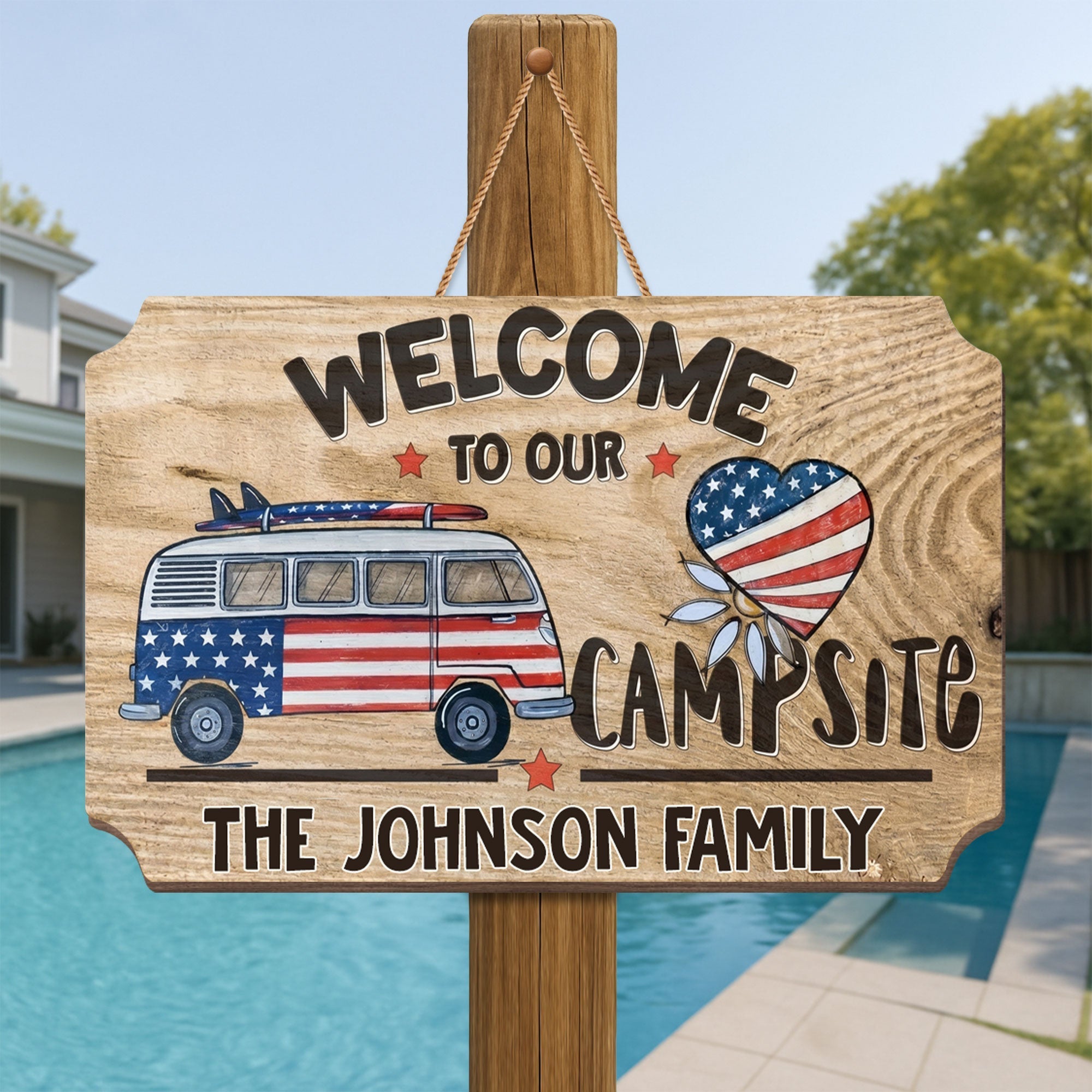 Personalized Wooden Camper Van Sign Custom Family Heart Gift