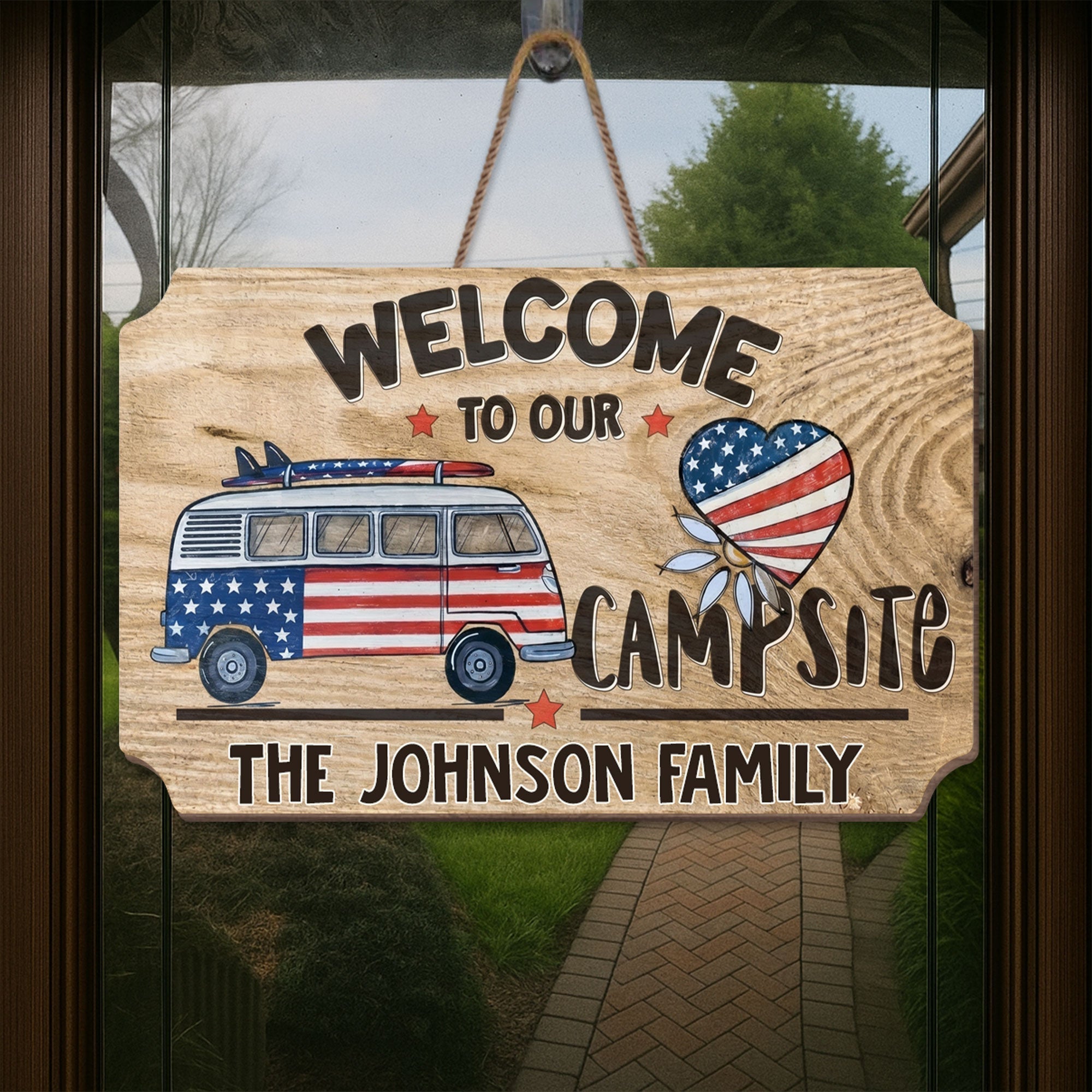 Personalized Wooden Camper Van Sign Custom Family Heart Gift