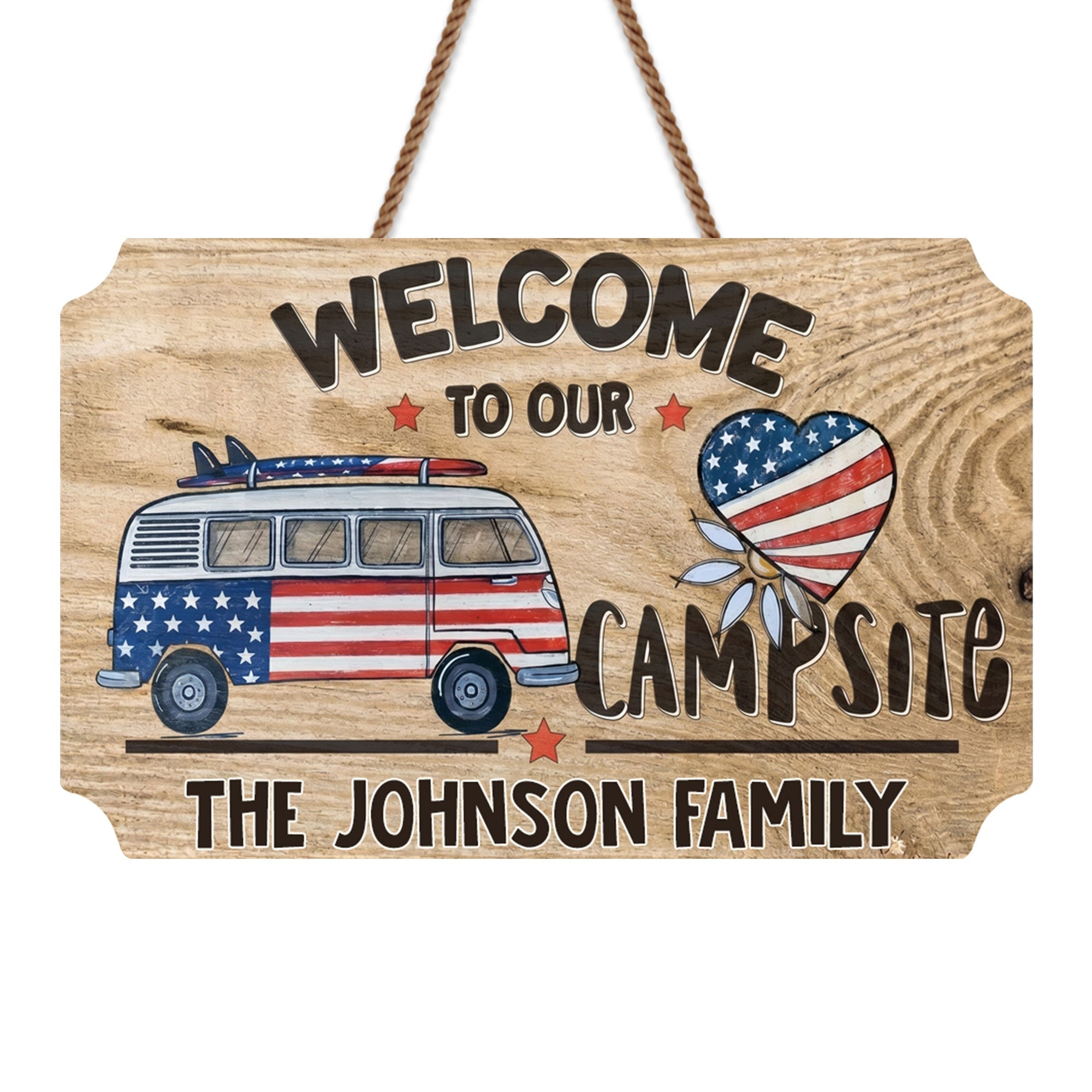 Personalized Wooden Camper Van Sign Custom Family Heart Gift