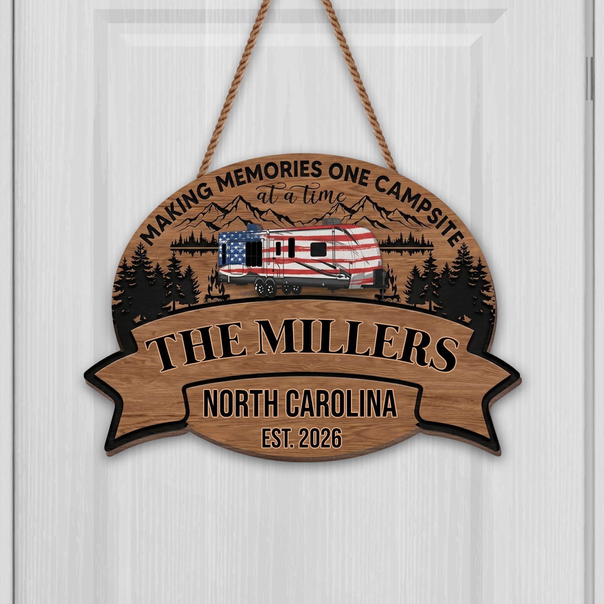 Personalized Wood Sign Custom Name Camping Gift for Family