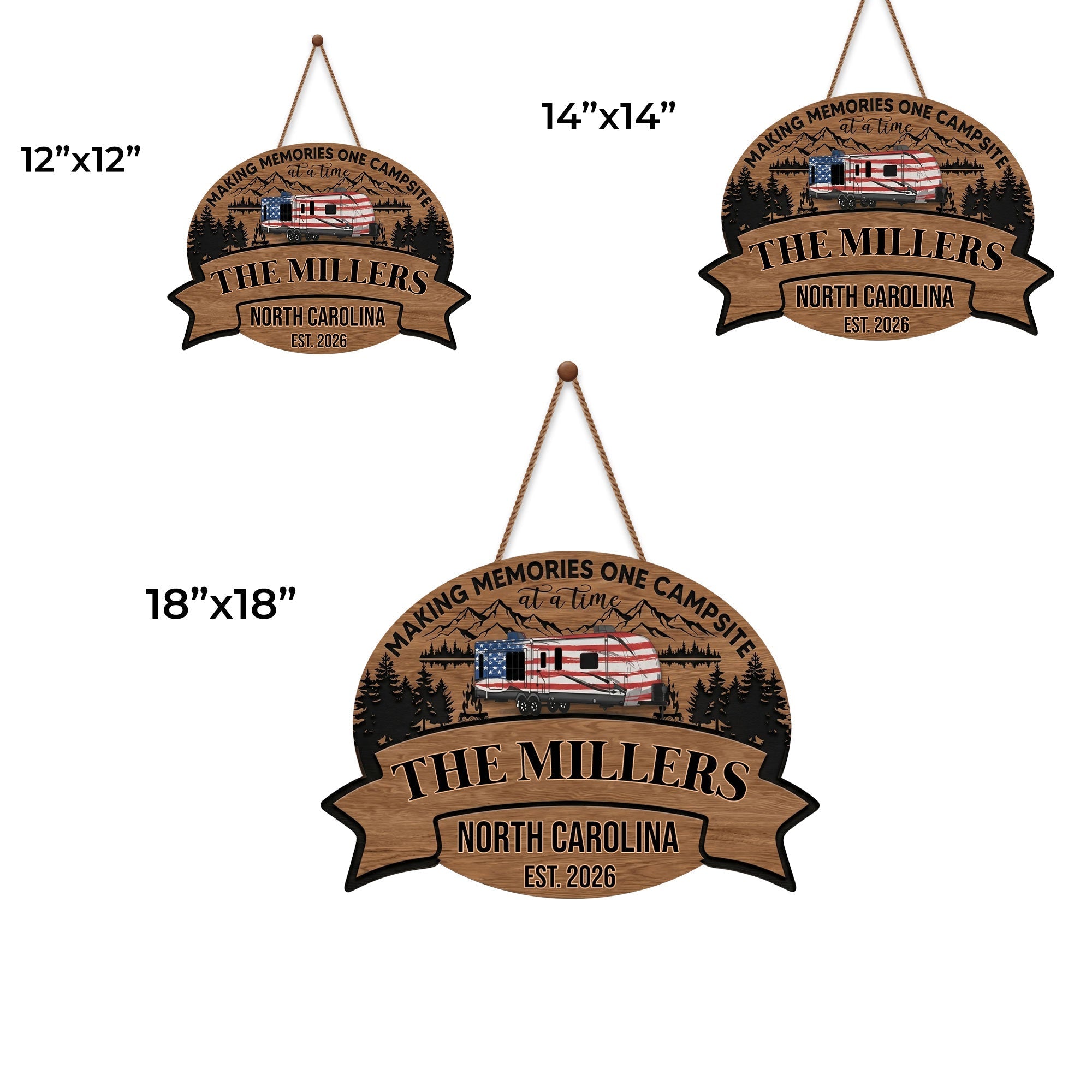 Personalized Wood Sign Custom Name Camping Gift for Family
