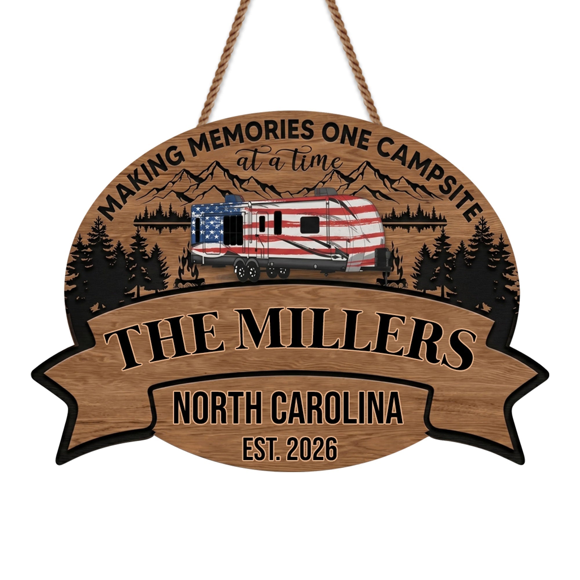 Personalized Wood Sign Custom Name Camping Gift for Family