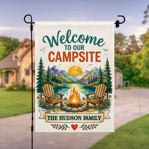 Personalized Double-Sided Garden Flag Custom Family Name Welcome to Our Campsite