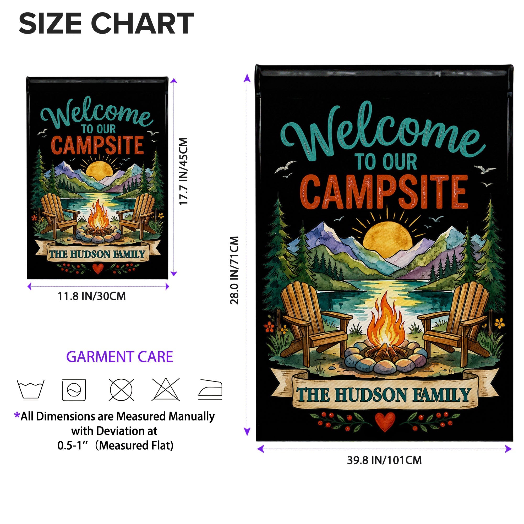 Personalized Double-Sided Garden Flag Custom Family Name Welcome to Our Campsite