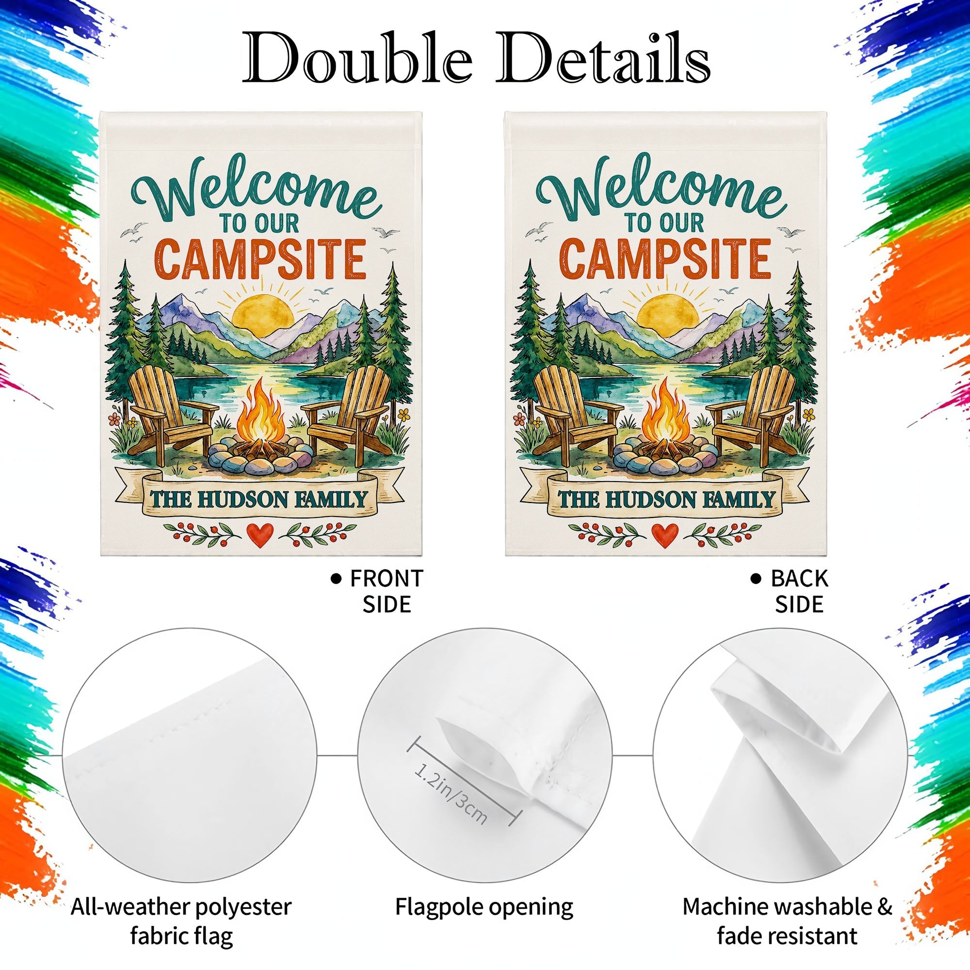 Personalized Double-Sided Garden Flag Custom Family Name Welcome to Our Campsite