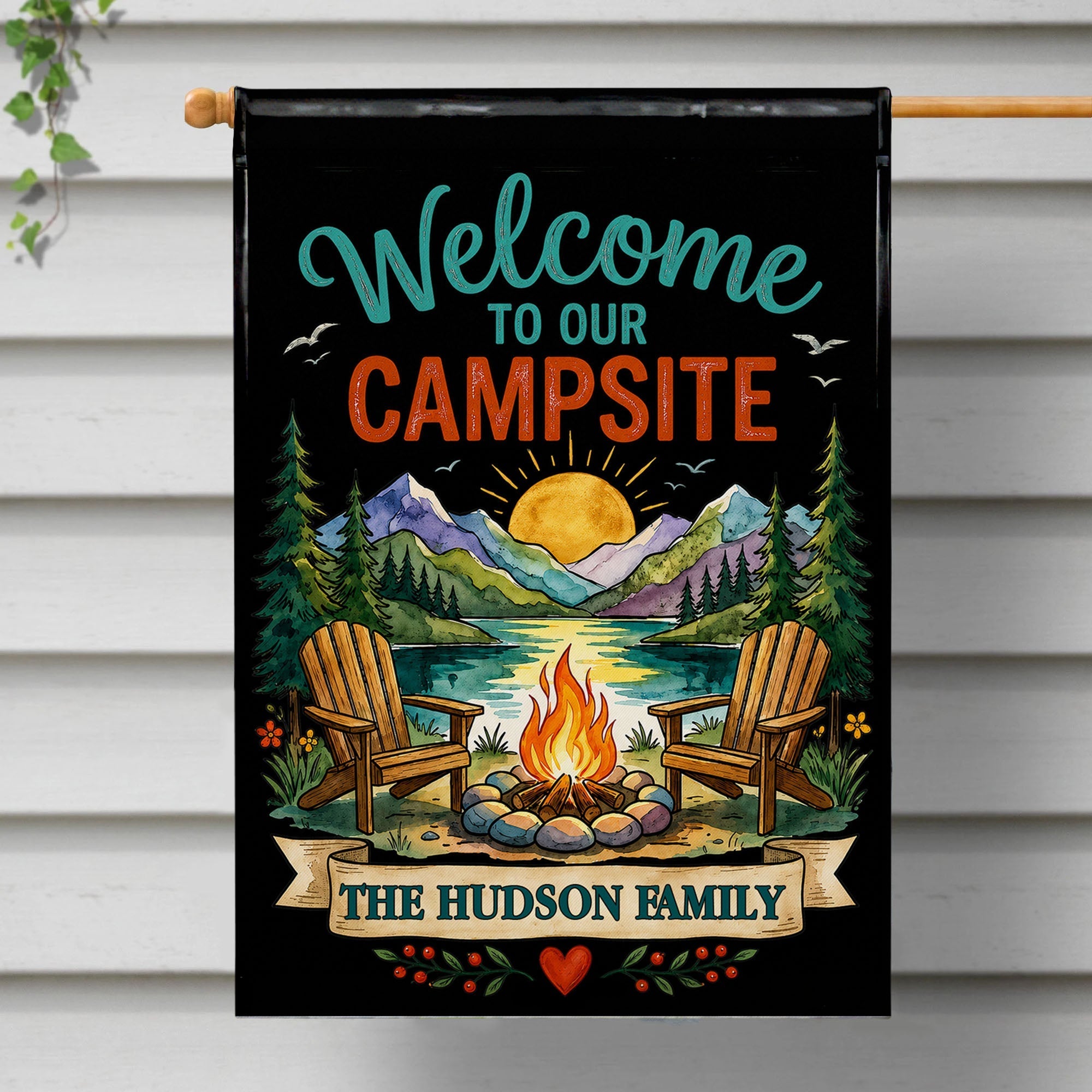 Personalized Double-Sided Garden Flag Custom Family Name Welcome to Our Campsite
