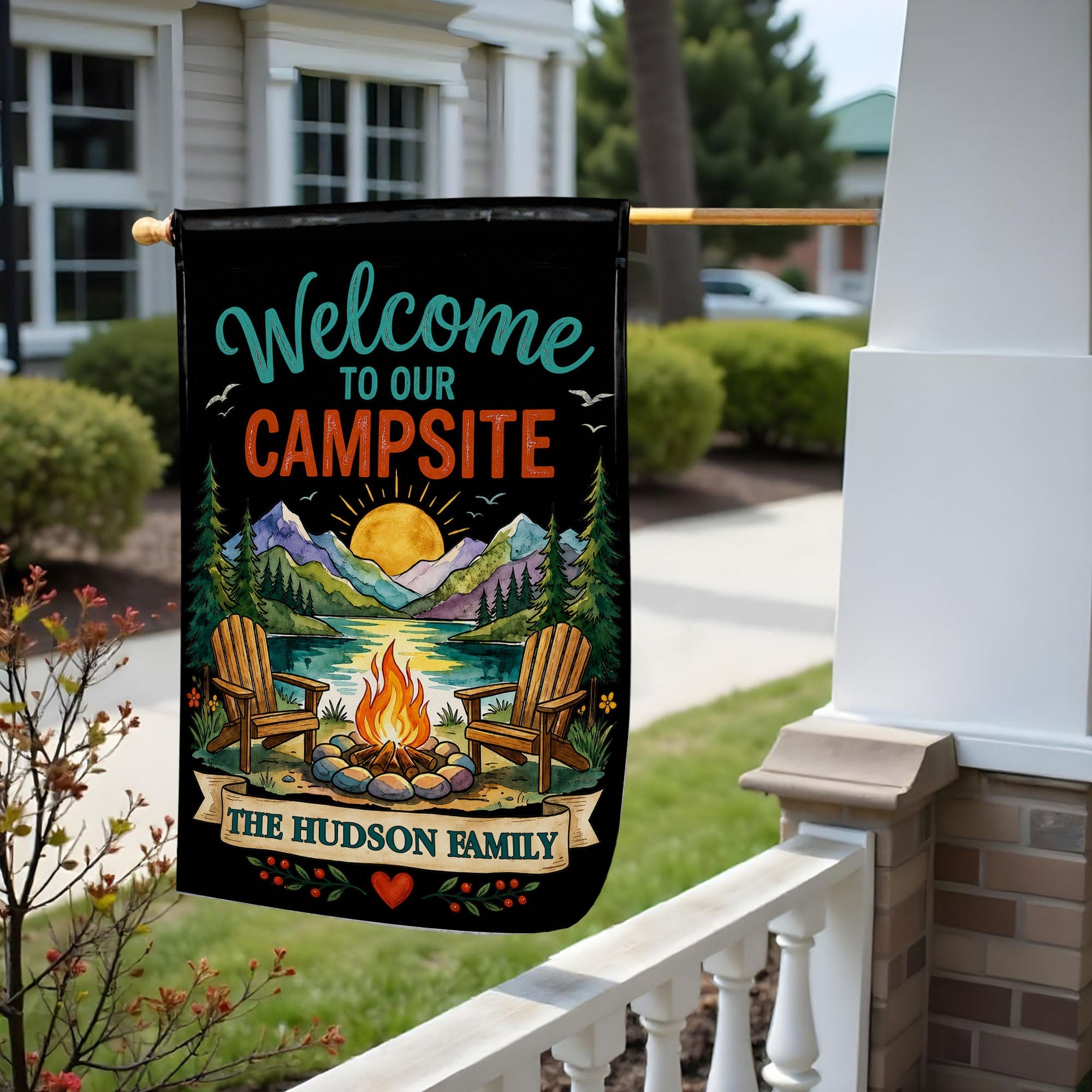 Personalized Double-Sided Garden Flag Custom Family Name Welcome to Our Campsite