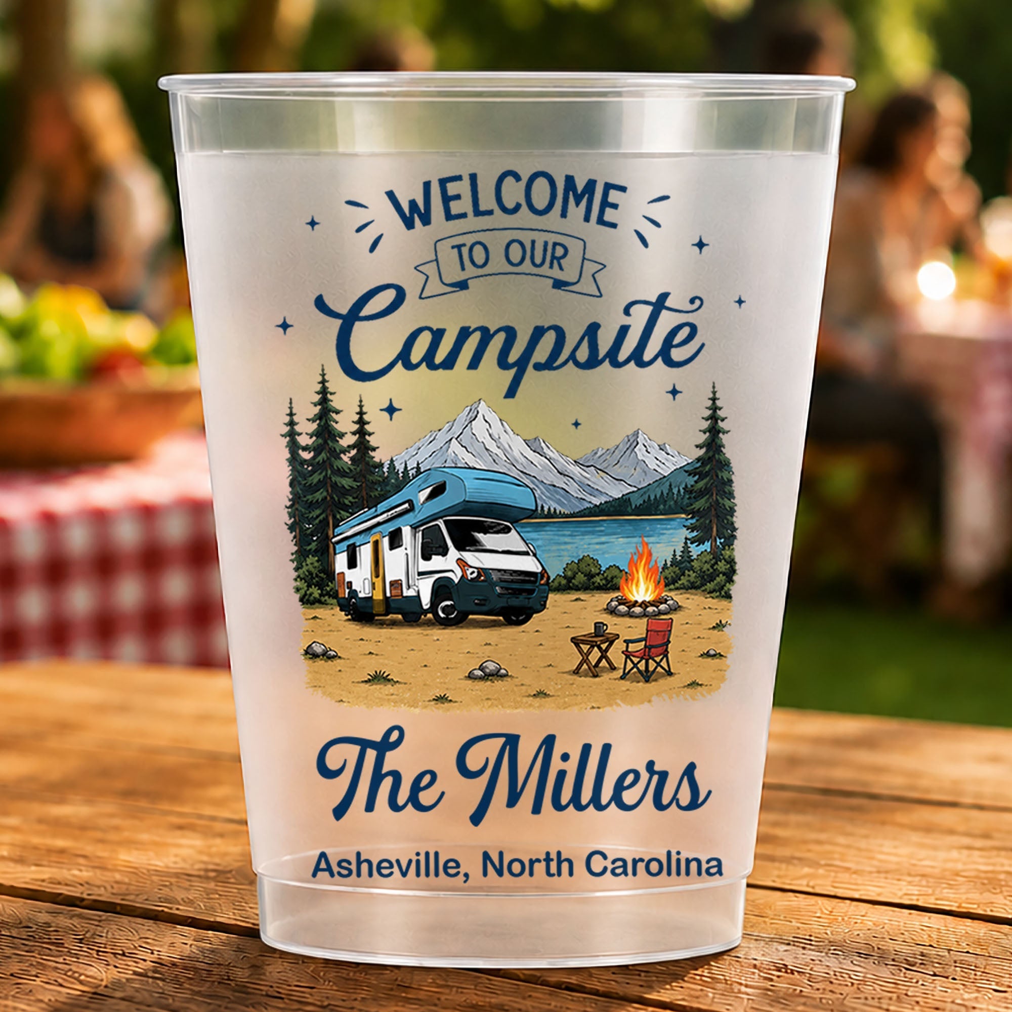 Personalized Frosted Cups Custom Name Campfire Design Gift