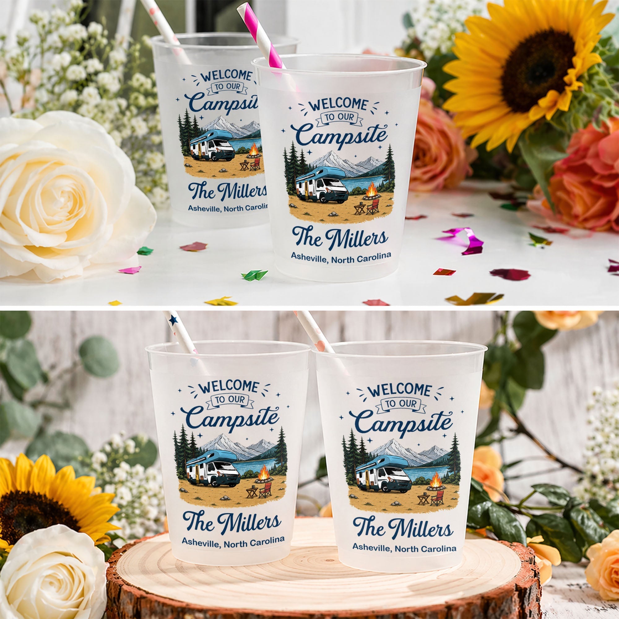 Personalized Frosted Cups Custom Name Campfire Design Gift