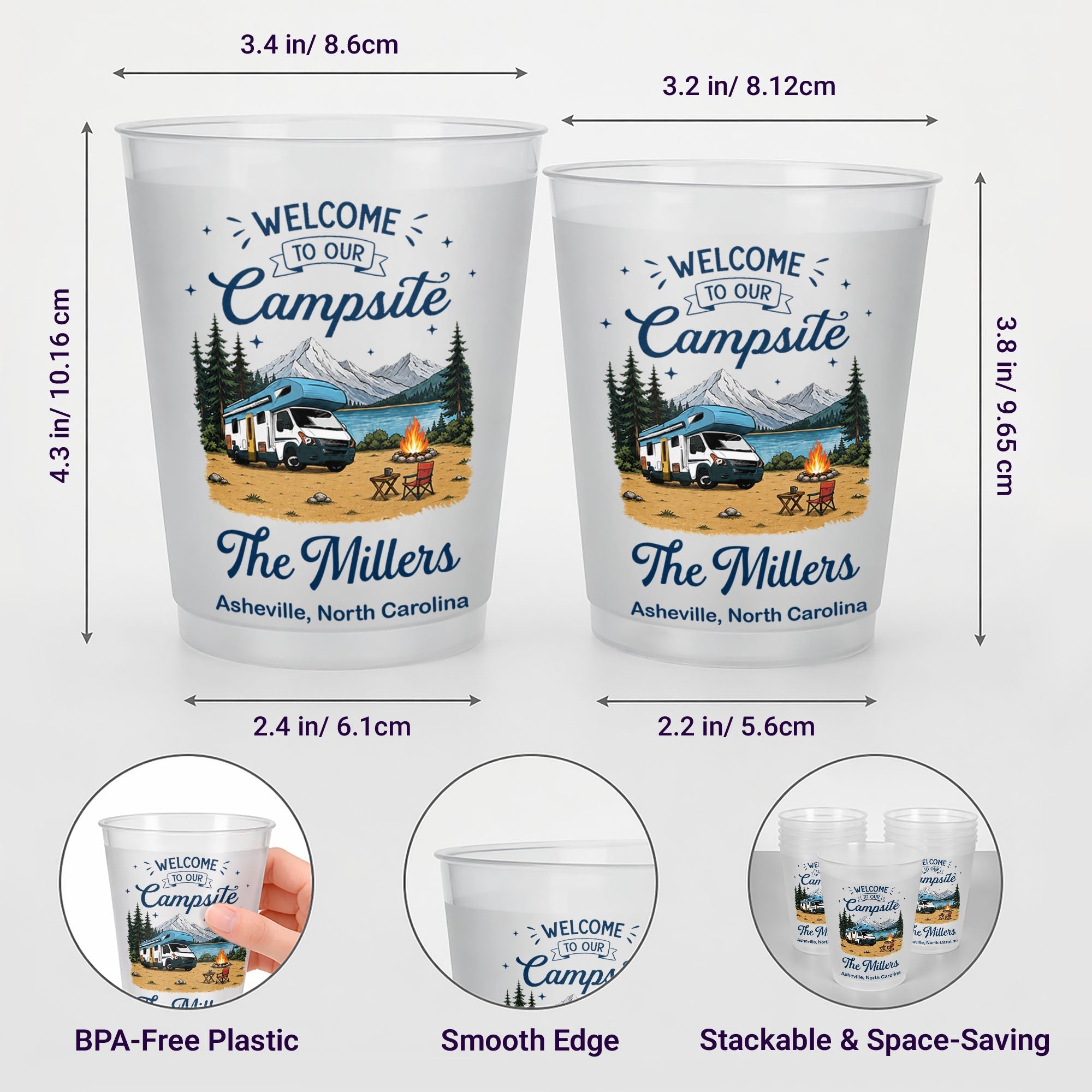 Personalized Frosted Cups Custom Name Campfire Design Gift