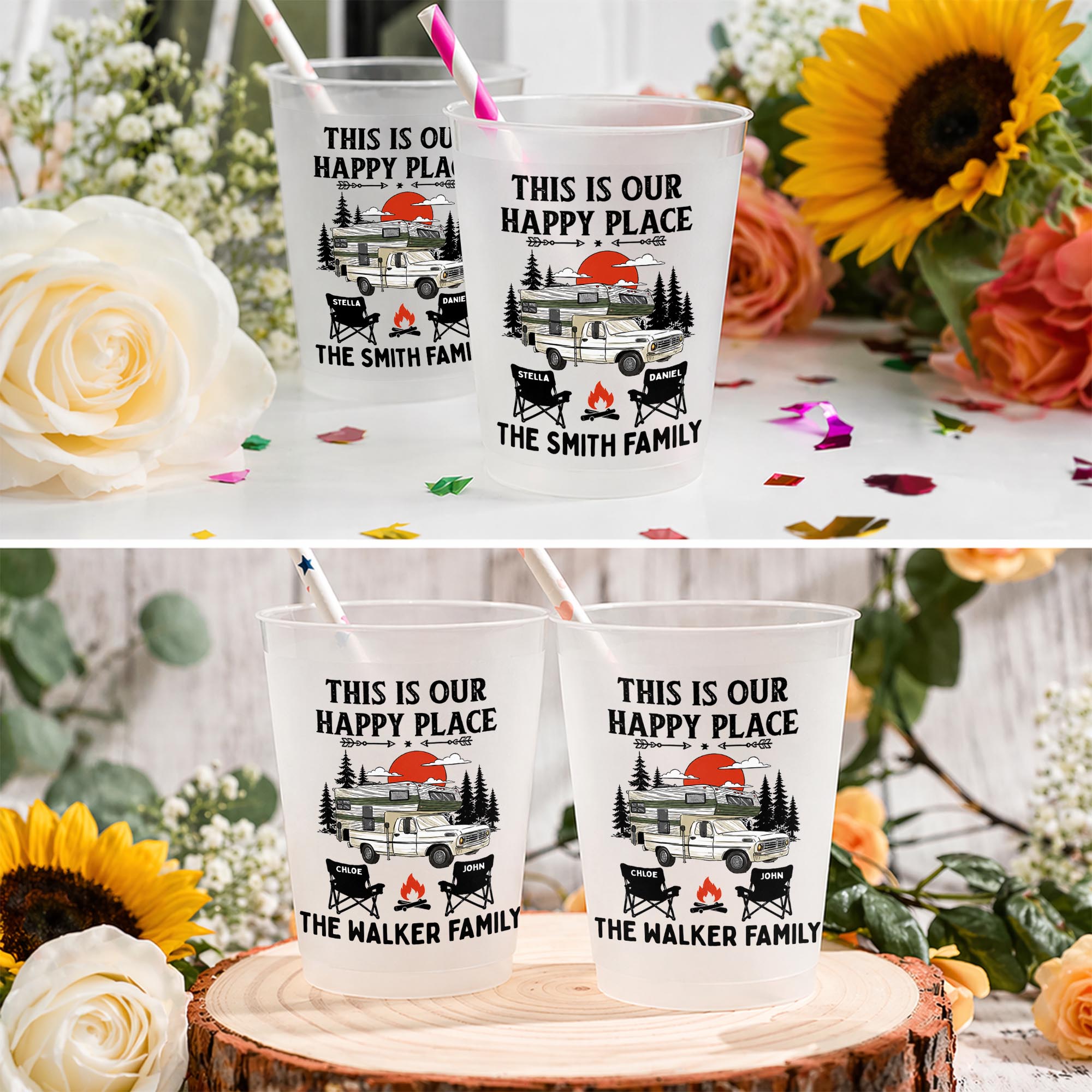 Personalized Frosted Cups Custom Family Name Campfire Gift