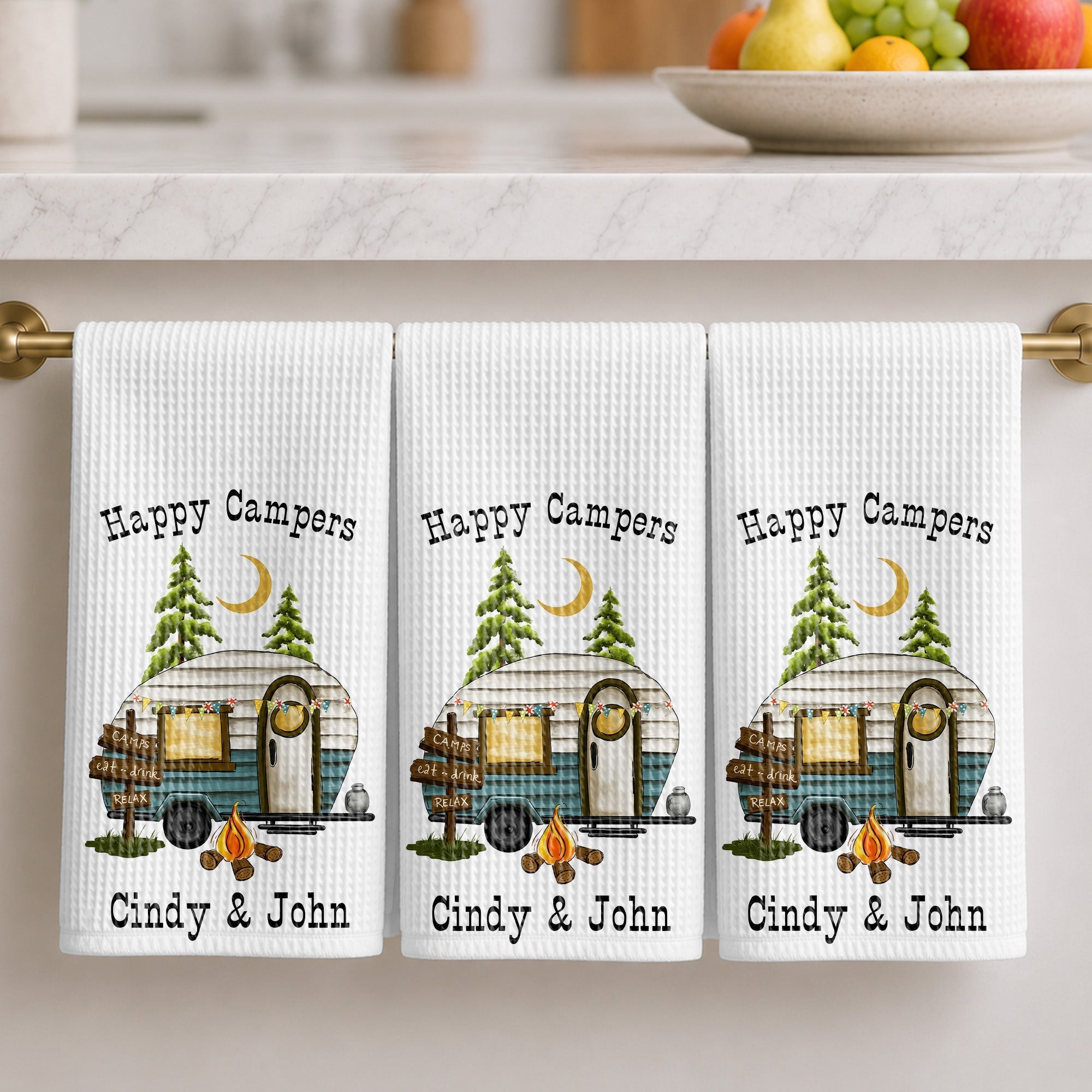 Personalized Kitchen Towel Happy Campers Vintage Camper Gift
