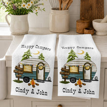 Load image into Gallery viewer, Personalized Kitchen Towel Happy Campers Vintage Camper Gift
