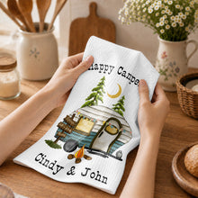 Load image into Gallery viewer, Personalized Kitchen Towel Happy Campers Vintage Camper Gift
