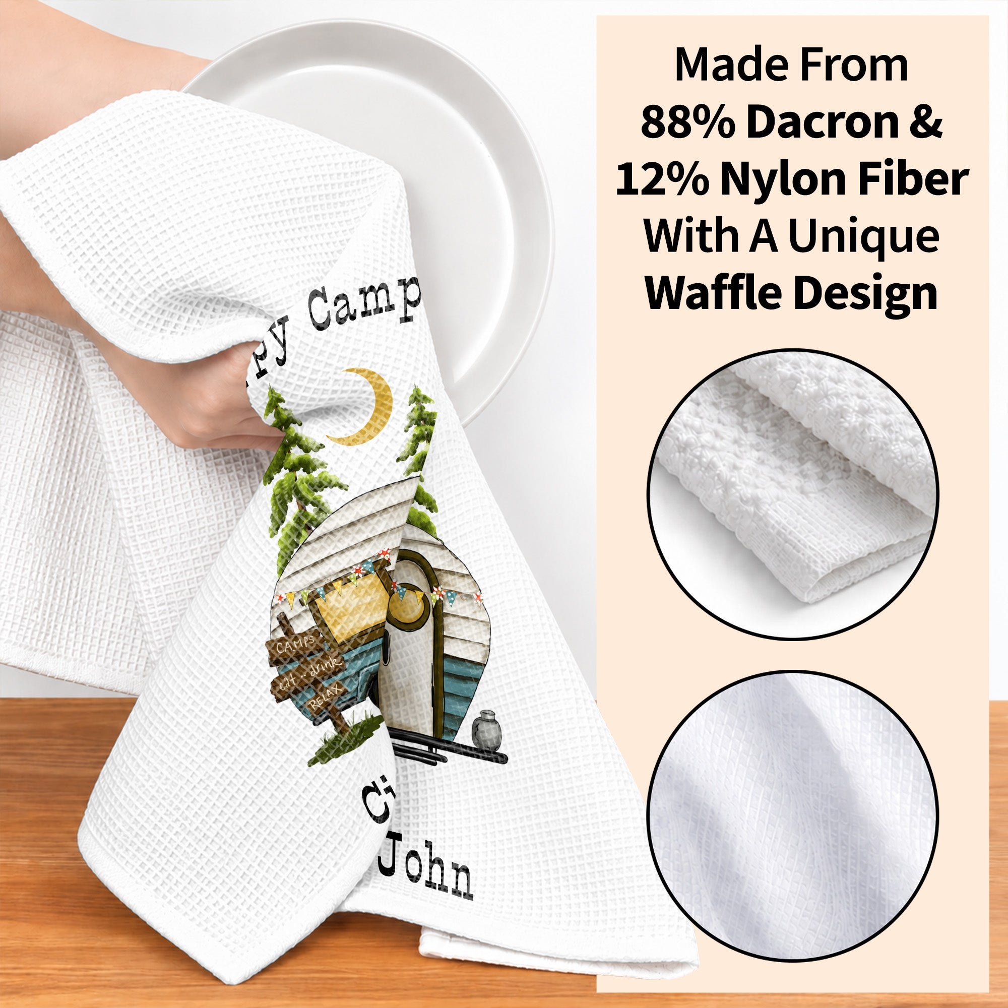Personalized Kitchen Towel Happy Campers Vintage Camper Gift