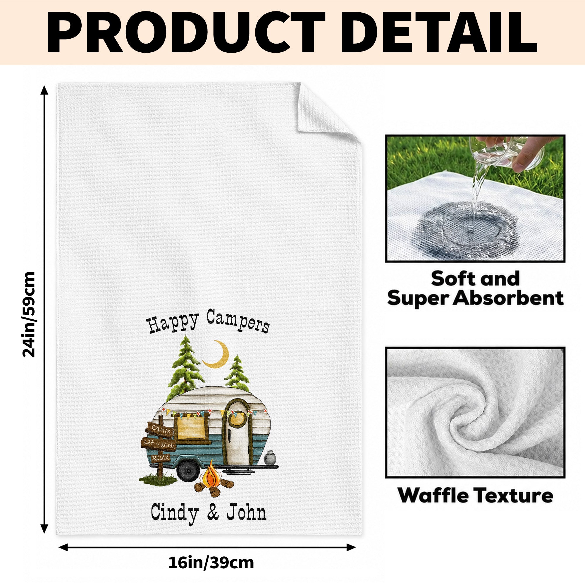 Personalized Kitchen Towel Happy Campers Vintage Camper Gift