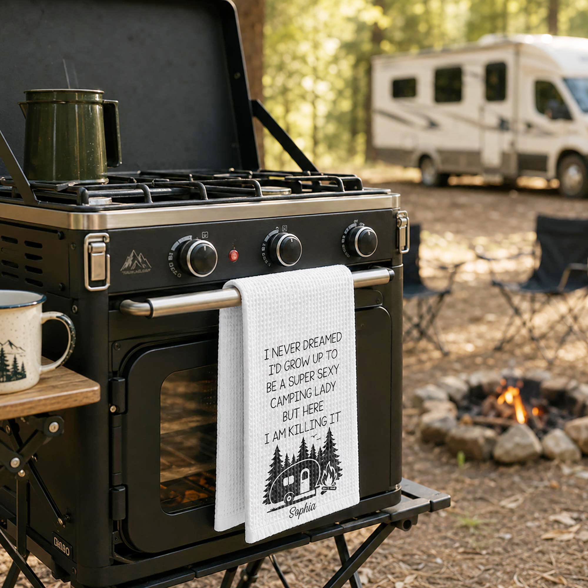 Personalized Kitchen Towel Unique Camping Gift for Her