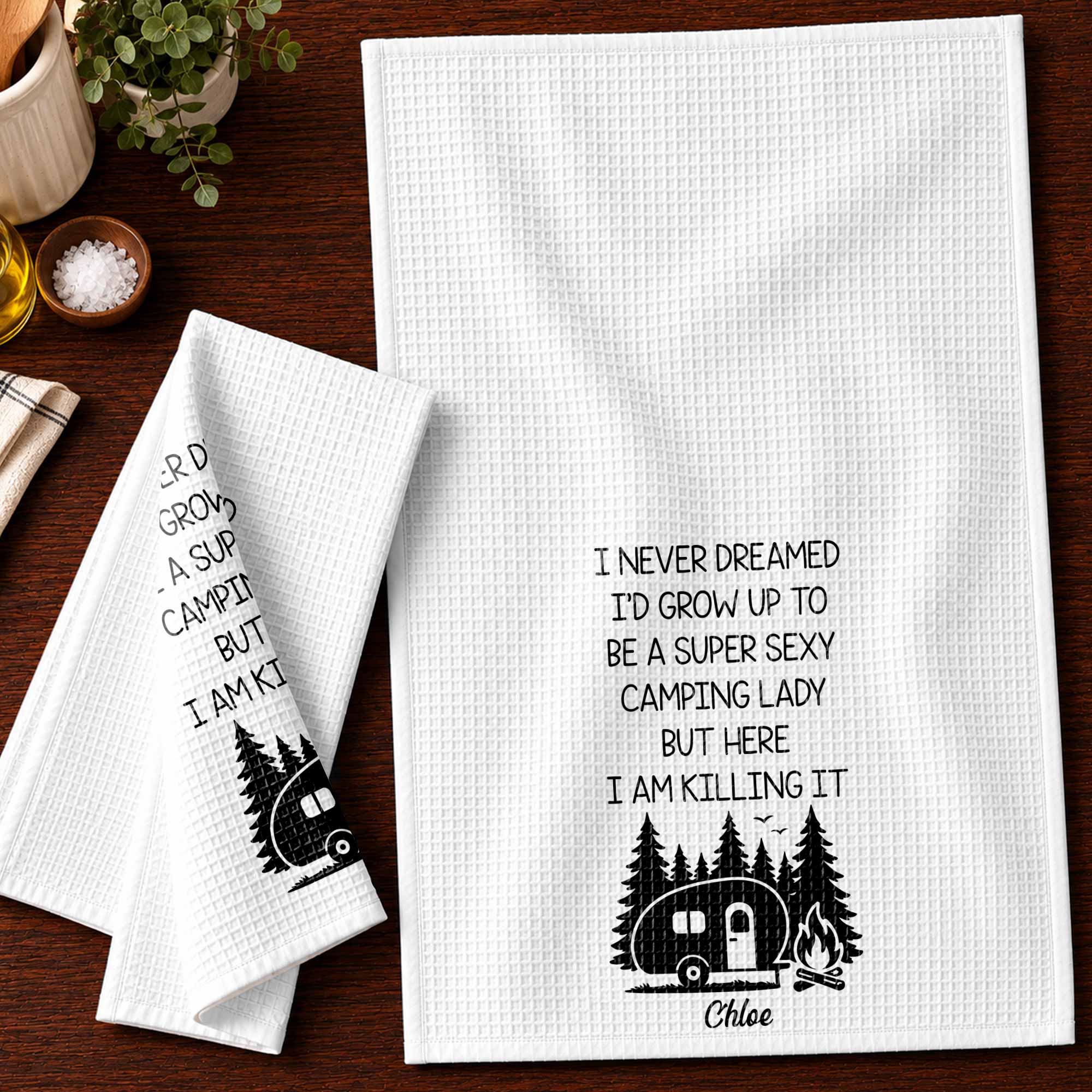 Personalized Kitchen Towel Unique Camping Gift for Her