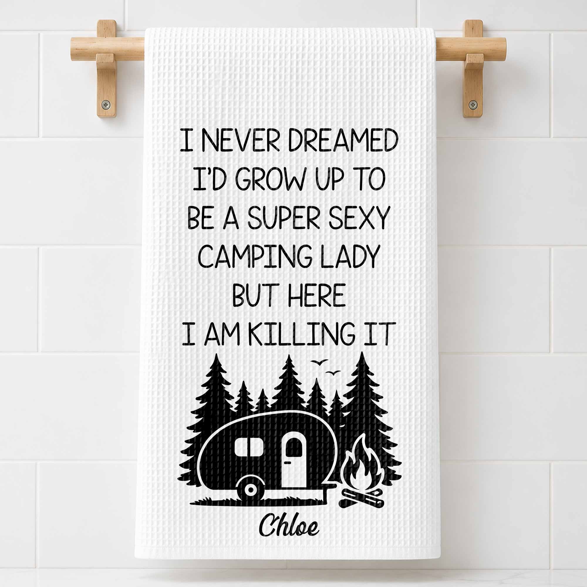 Personalized Kitchen Towel Unique Camping Gift for Her