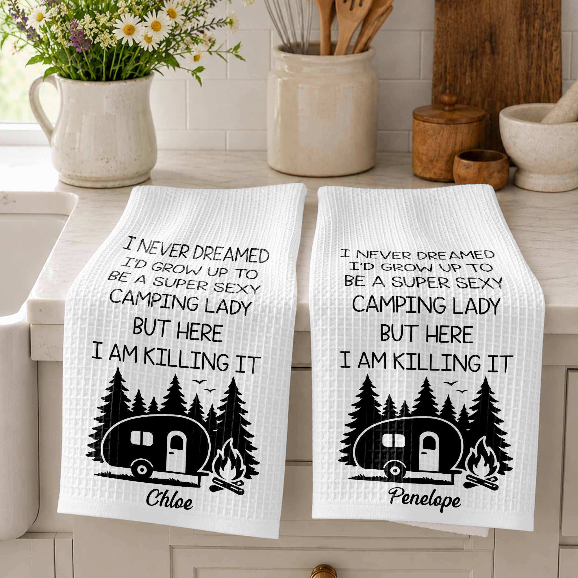 Personalized Kitchen Towel Unique Camping Gift for Her