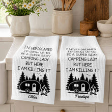 Load image into Gallery viewer, Personalized Kitchen Towel Unique Camping Gift for Her
