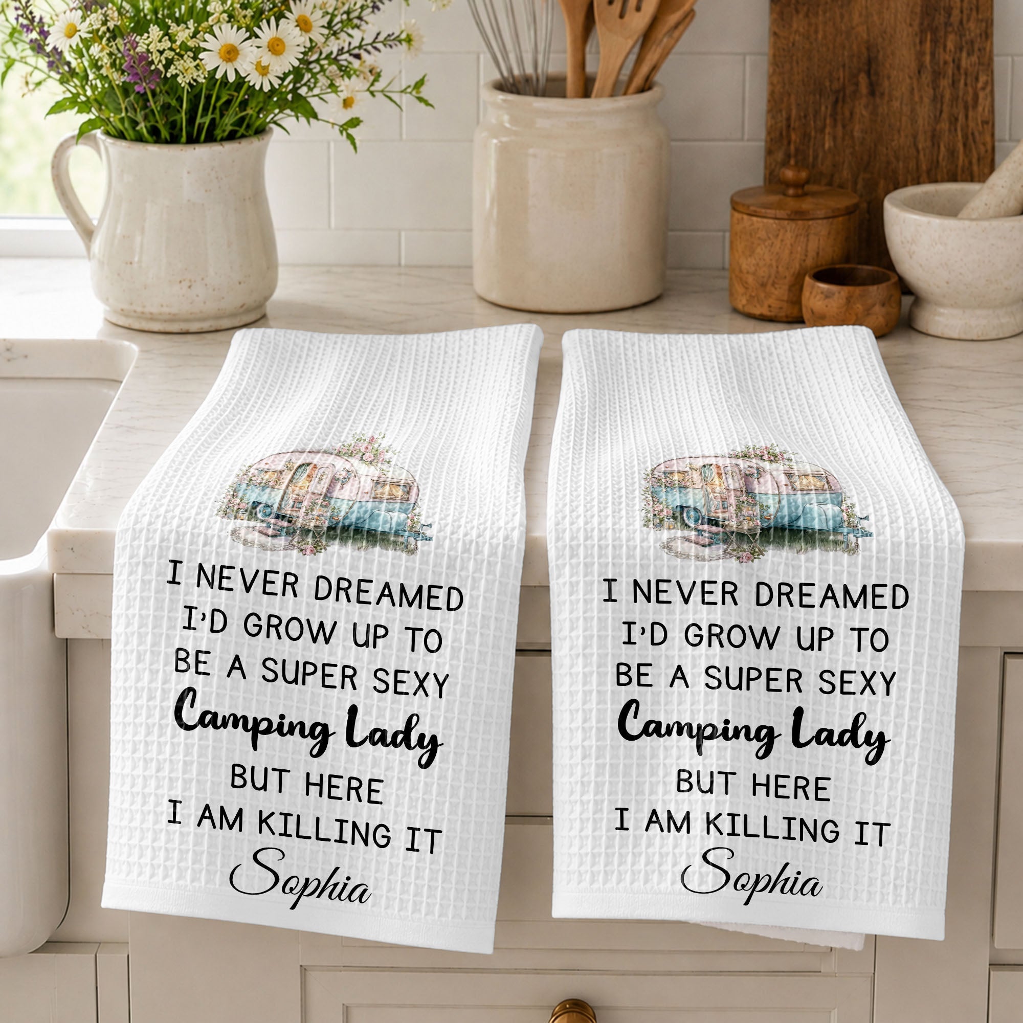 Personalized Kitchen Towel Vintage Camper Gift for Camping Lovers