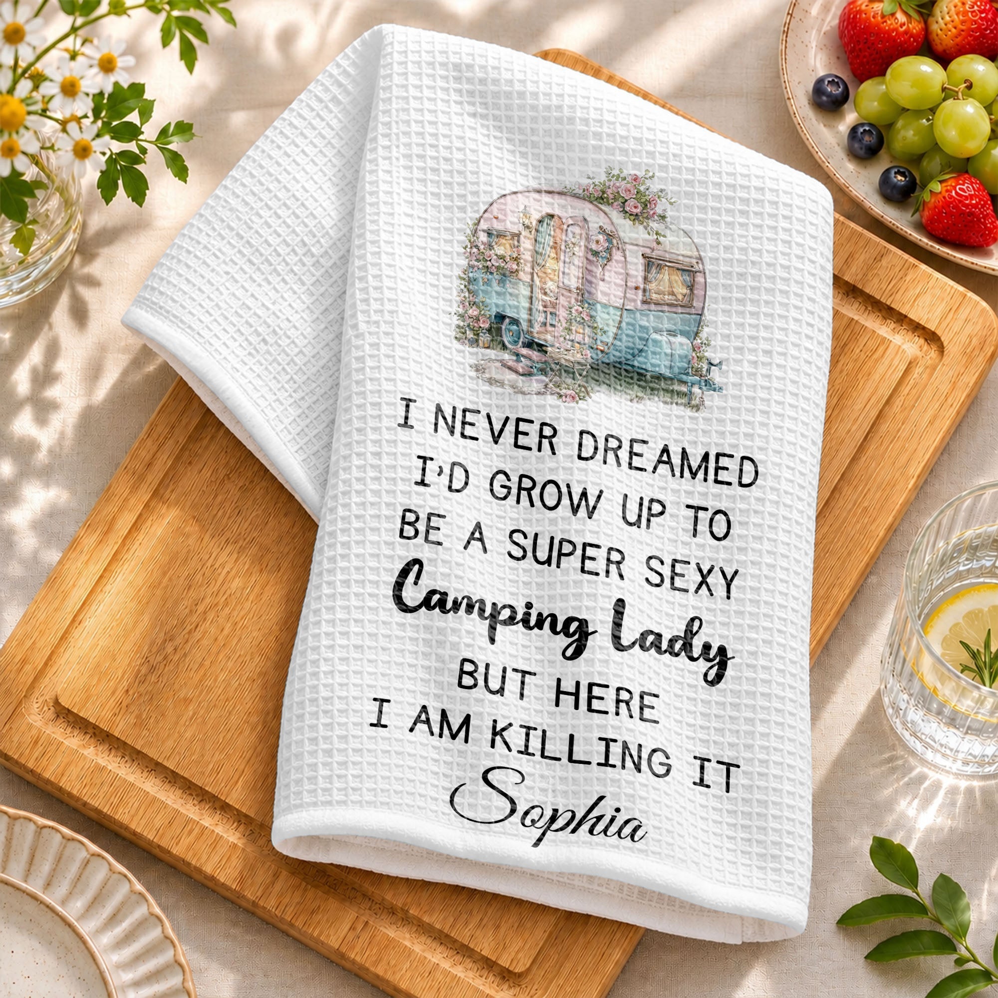 Personalized Kitchen Towel Vintage Camper Gift for Camping Lovers