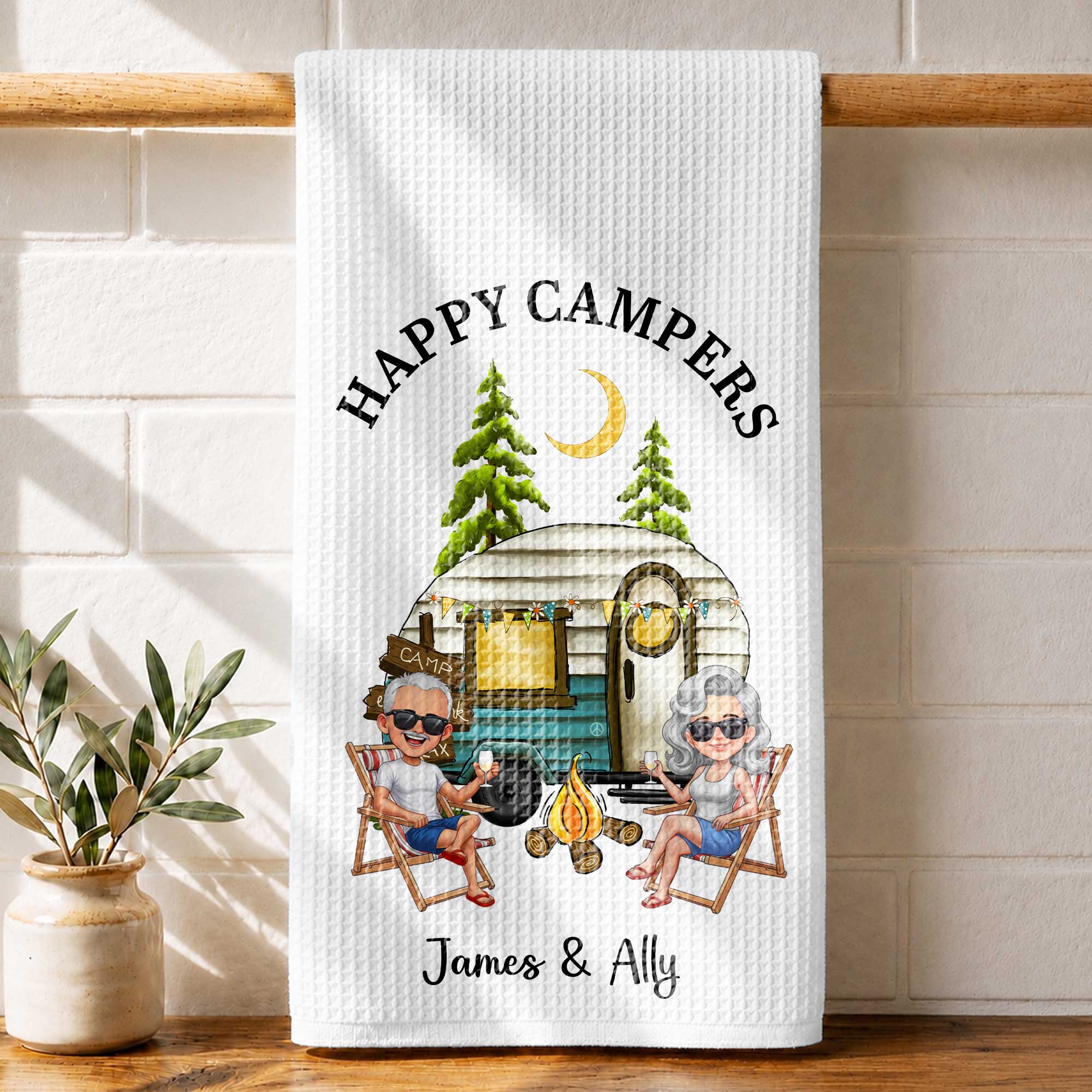 Personalized Kitchen Towel Custom Couple Gift with Camper Van