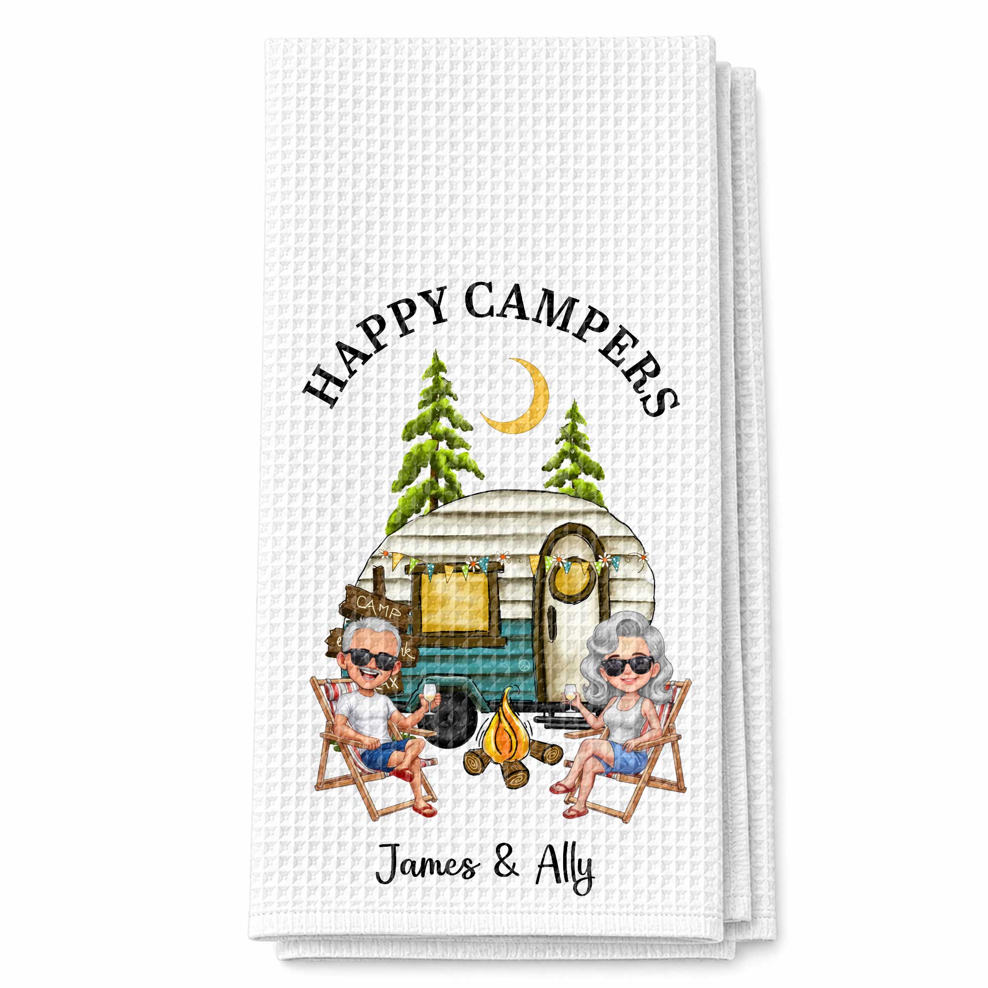 Personalized Kitchen Towel Custom Couple Gift with Camper Van