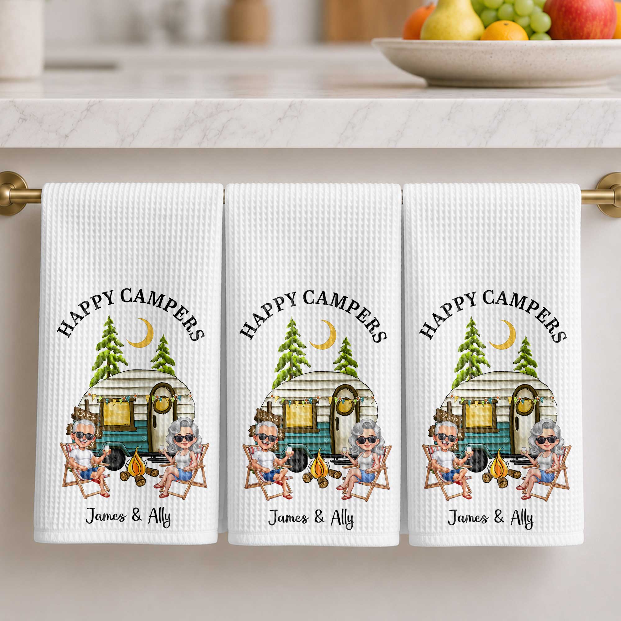 Personalized Kitchen Towel Custom Couple Gift with Camper Van