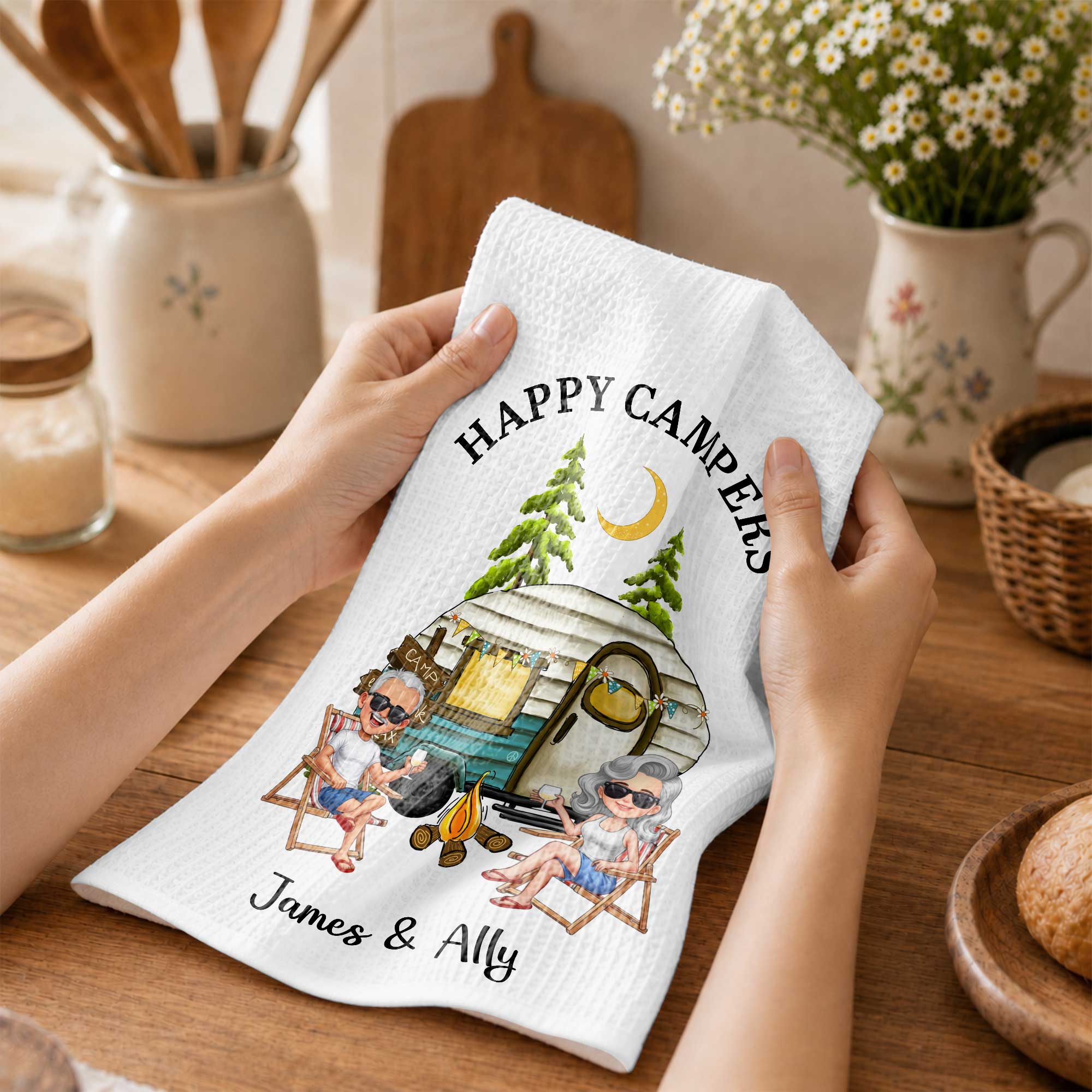 Personalized Kitchen Towel Custom Couple Gift with Camper Van