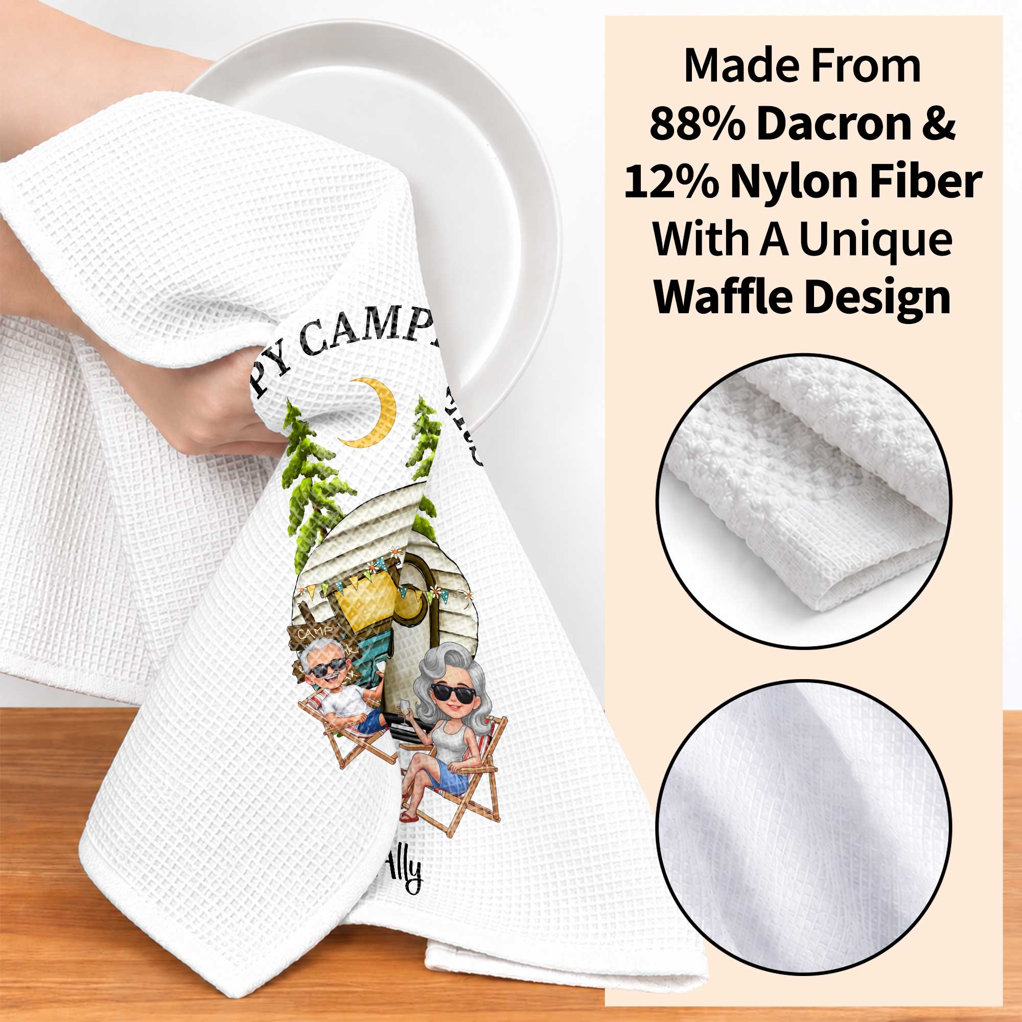 Personalized Kitchen Towel Custom Couple Gift with Camper Van