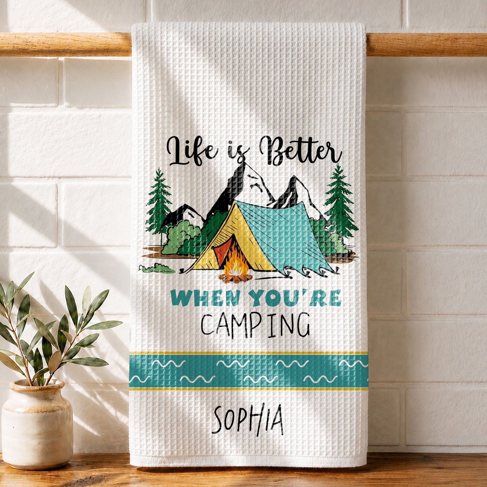 Personalized Kitchen Towel Camping Design Custom Gift for Home