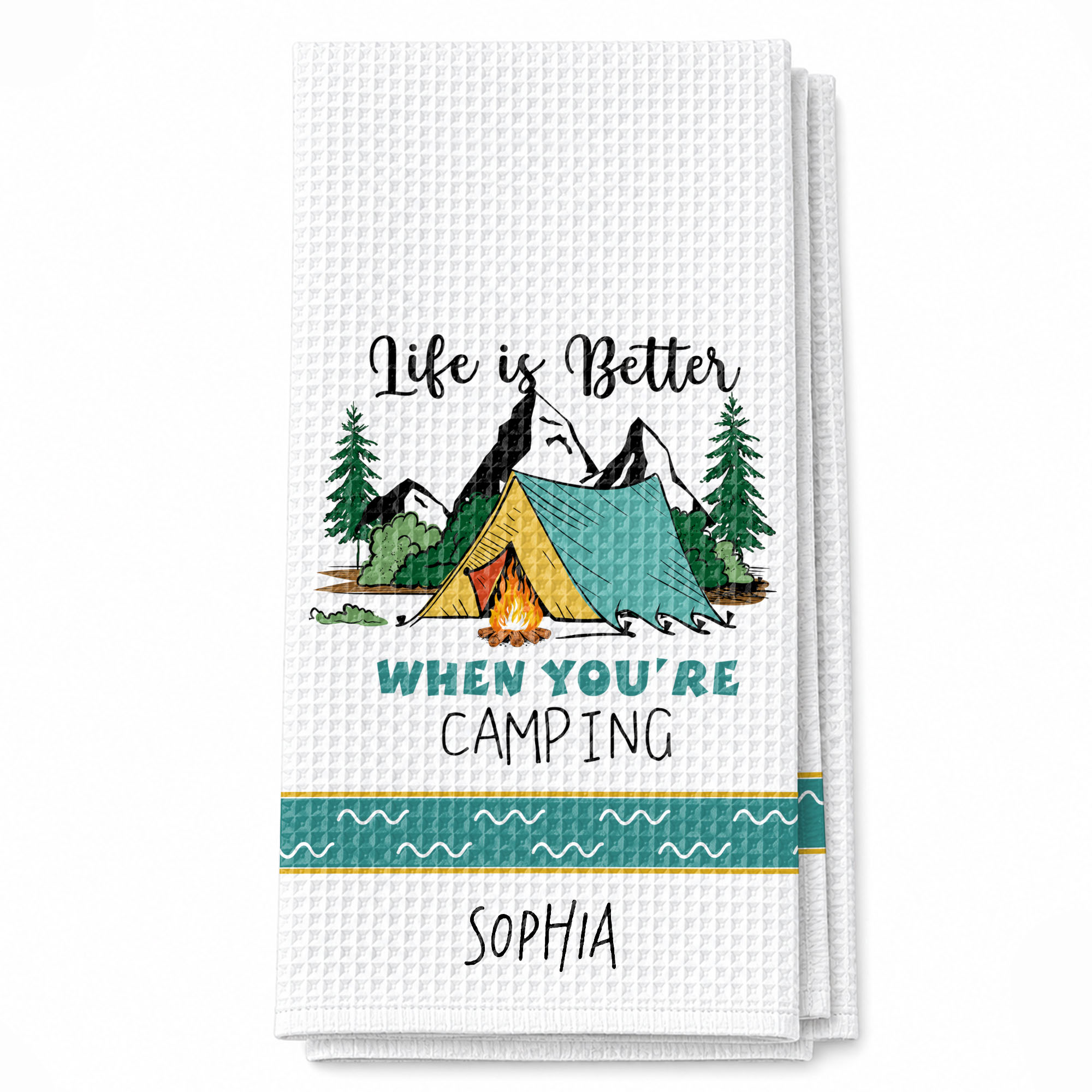 Personalized Kitchen Towel Camping Design Custom Gift for Home