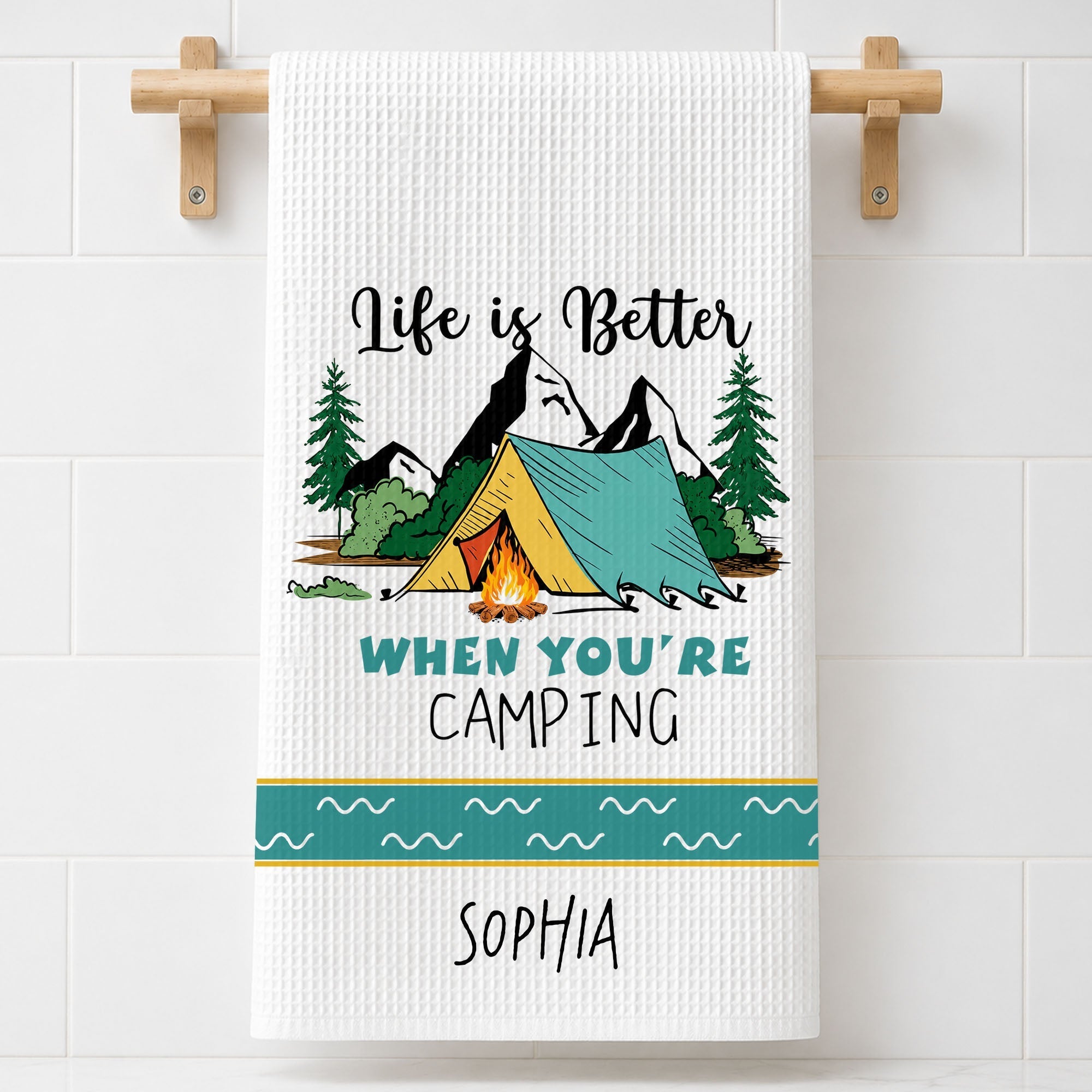 Personalized Kitchen Towel Camping Design Custom Gift for Home