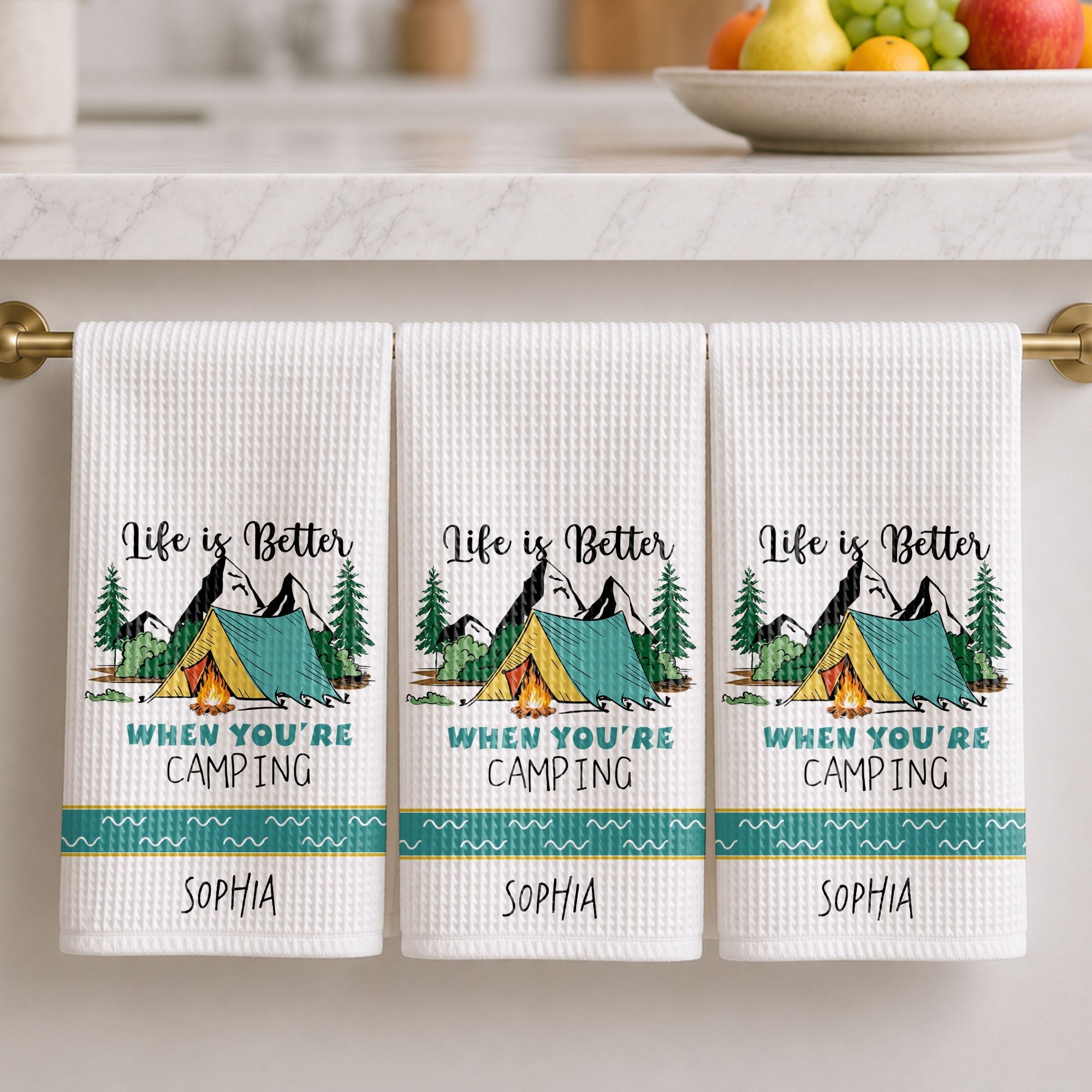 Personalized Kitchen Towel Camping Design Custom Gift for Home