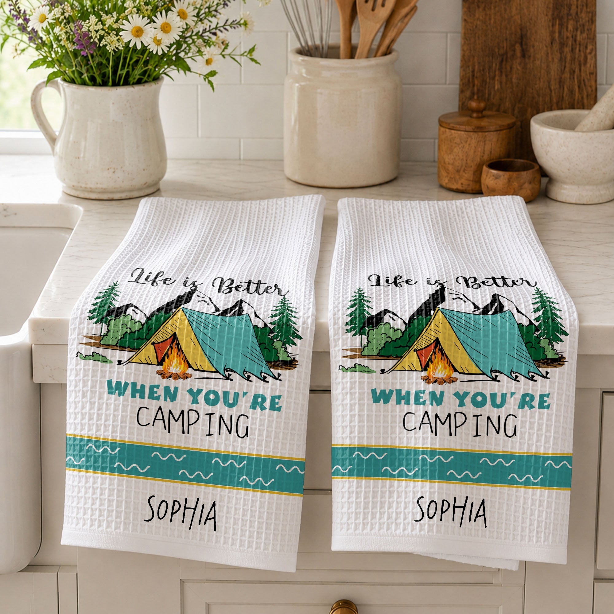 Personalized Kitchen Towel Camping Design Custom Gift for Home