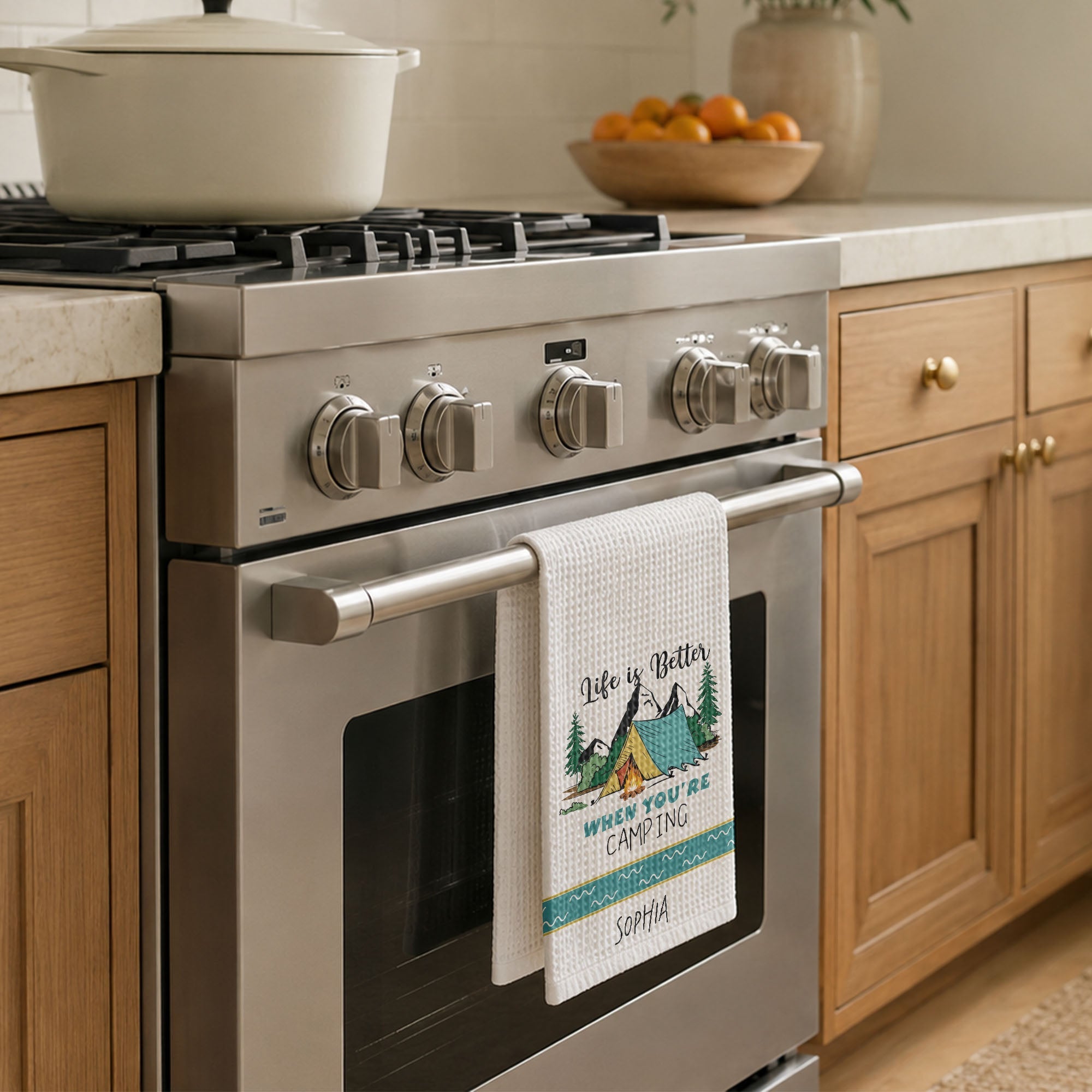 Personalized Kitchen Towel Camping Design Custom Gift for Home