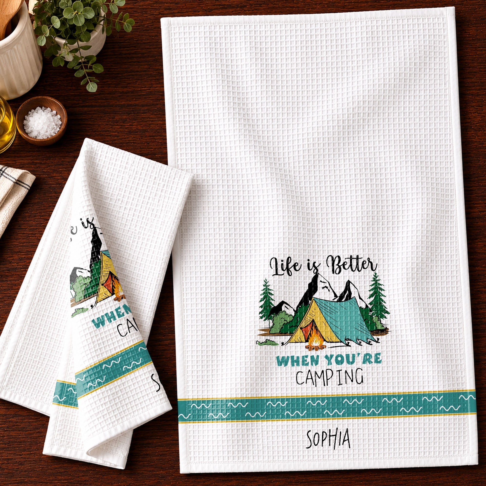 Personalized Kitchen Towel Camping Design Custom Gift for Home