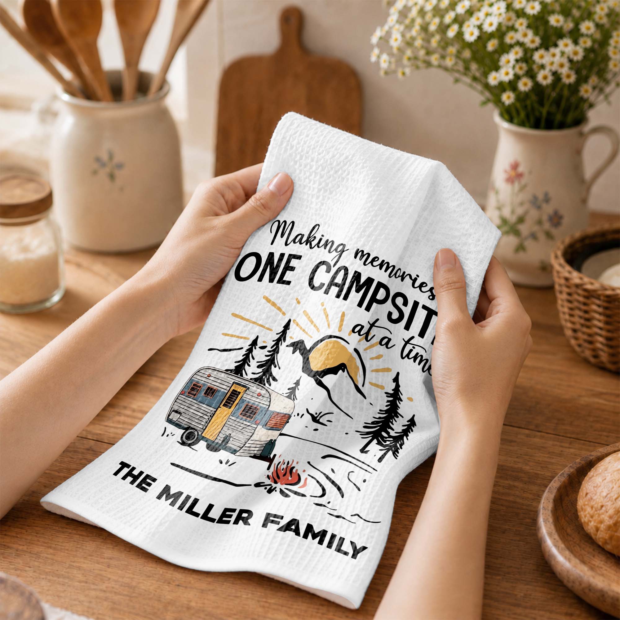 Personalized Kitchen Towel Custom Family Name Camping Gift