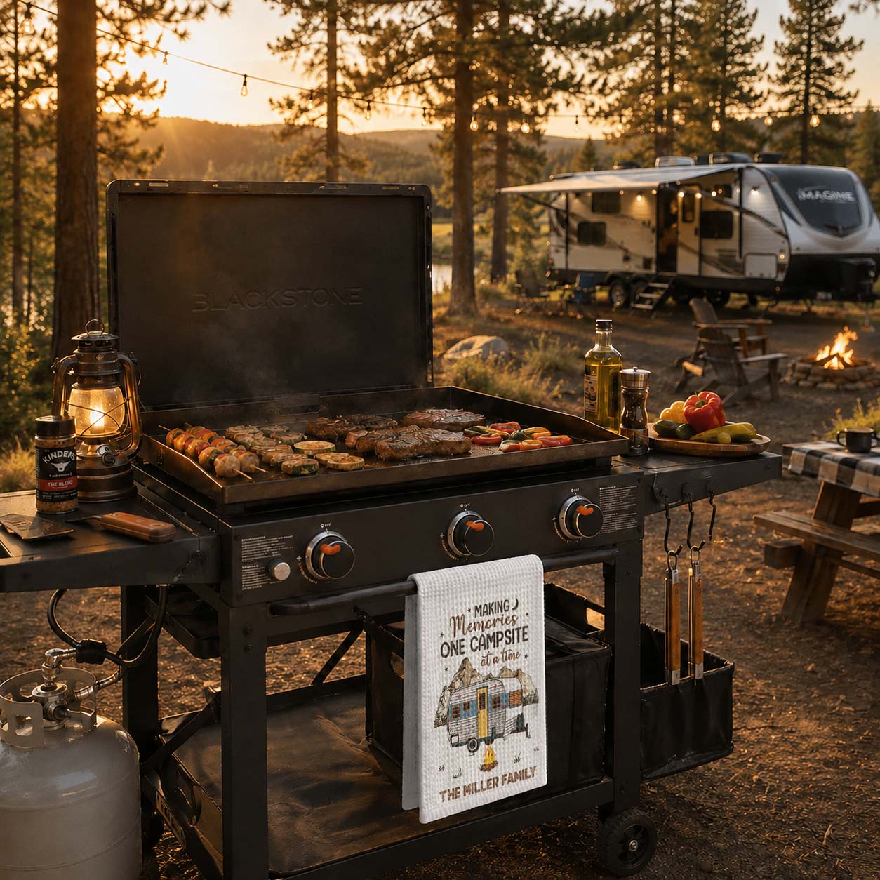 Personalized Kitchen Towel for Couples Custom Camper Design