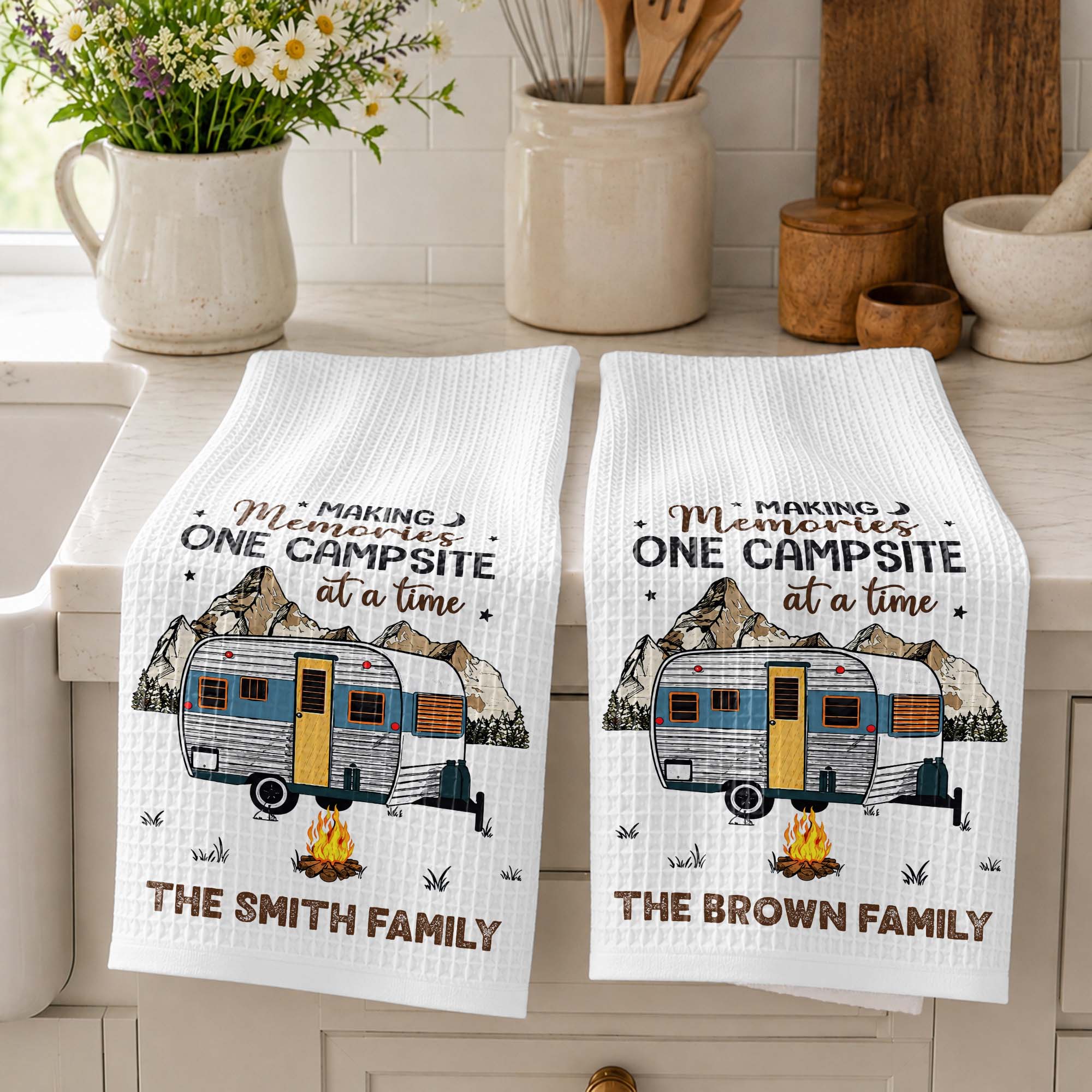 Personalized Kitchen Towel for Couples Custom Camper Design