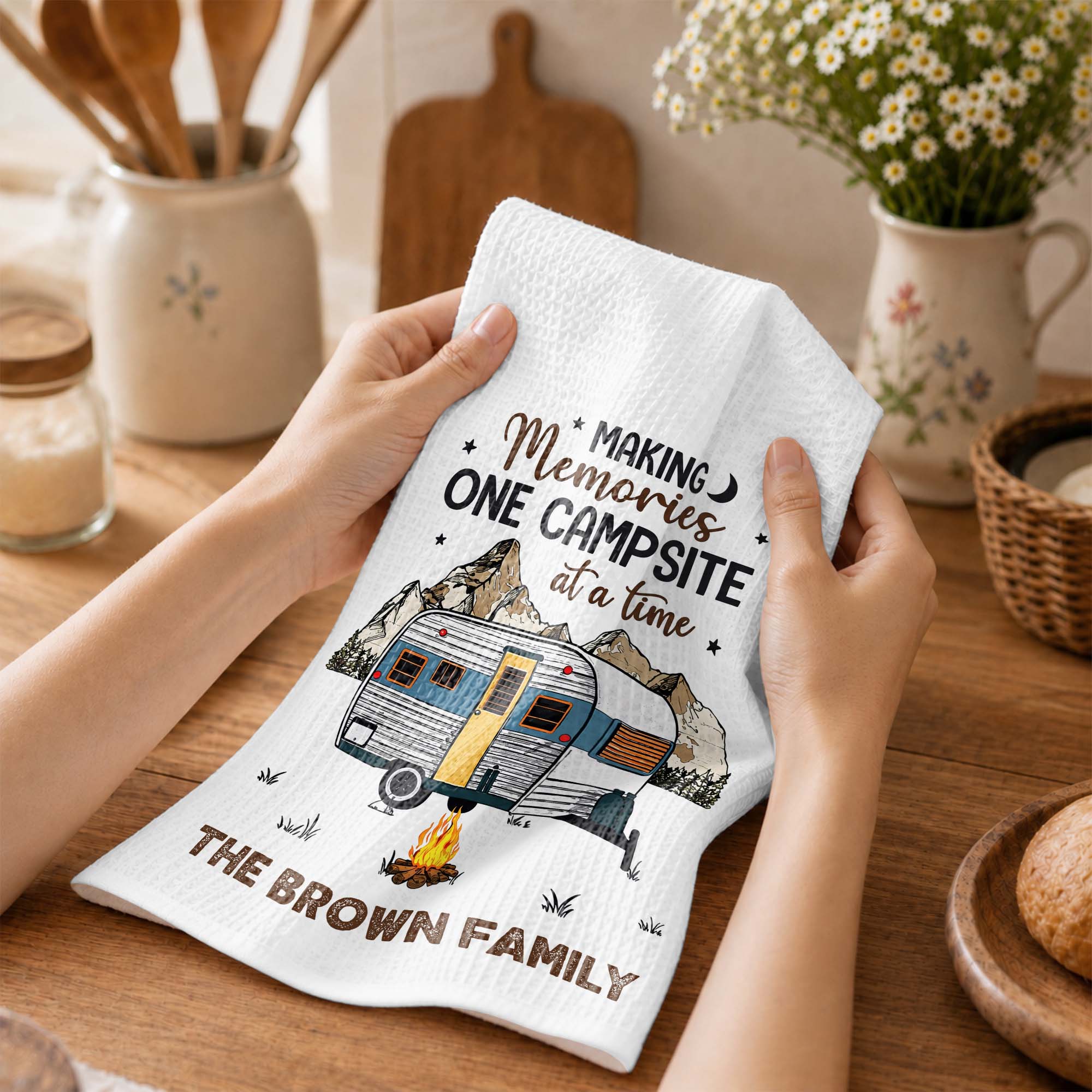 Personalized Kitchen Towel for Couples Custom Camper Design