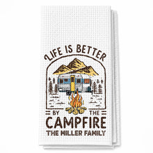 Load image into Gallery viewer, Personalized Camping Decor Kitchen Towel Family Gift - Campfire Design

