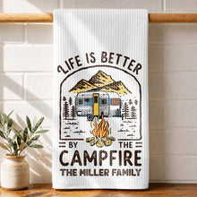 Load image into Gallery viewer, Personalized Camping Decor Kitchen Towel Family Gift - Campfire Design
