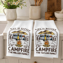 Load image into Gallery viewer, Personalized Camping Decor Kitchen Towel Family Gift - Campfire Design
